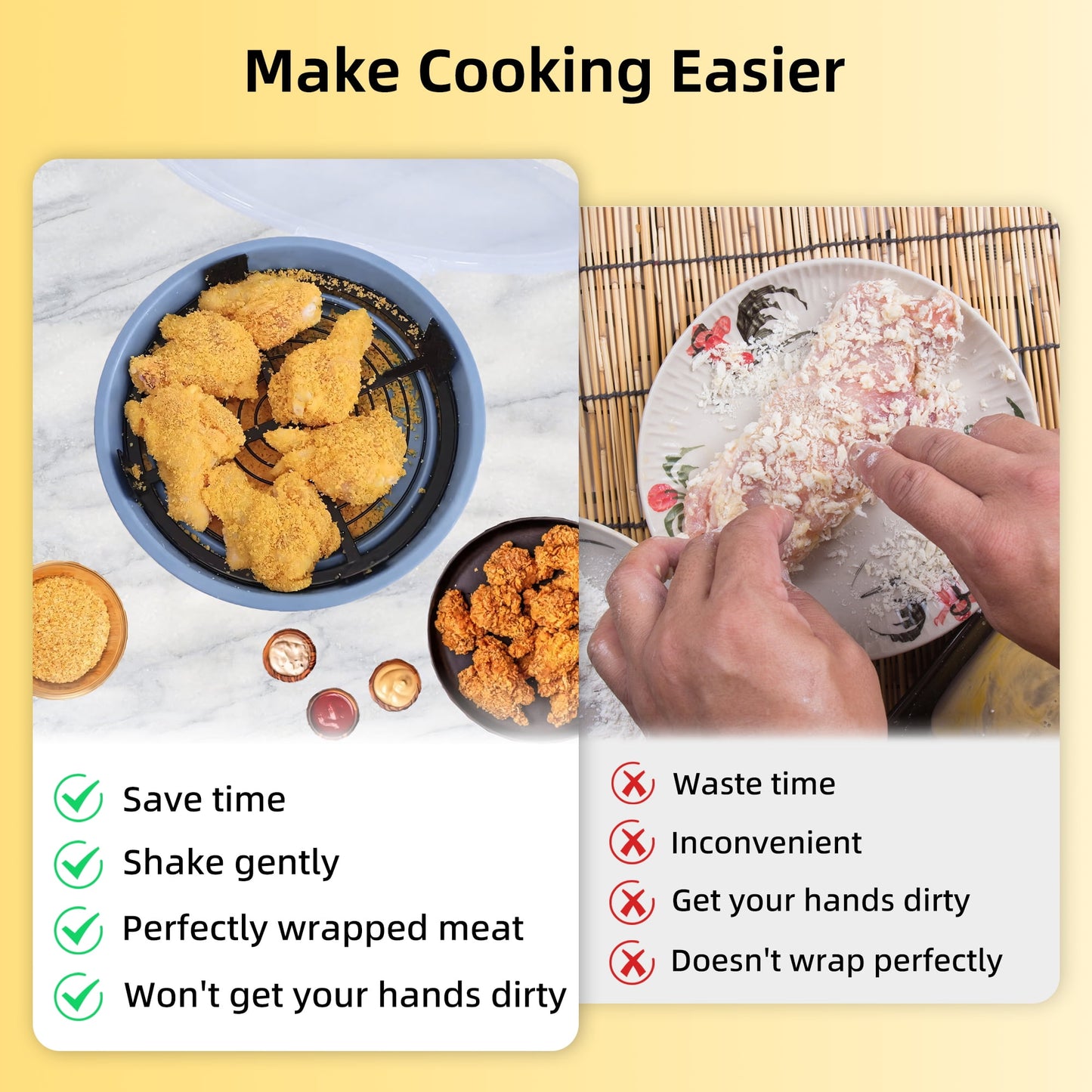 1 Pcs Collapsible Batter Bowl, Mess Free Breading Shaker, Silicone Mixing Bowls with Lids, Fry Fish Chicken Onion Rings