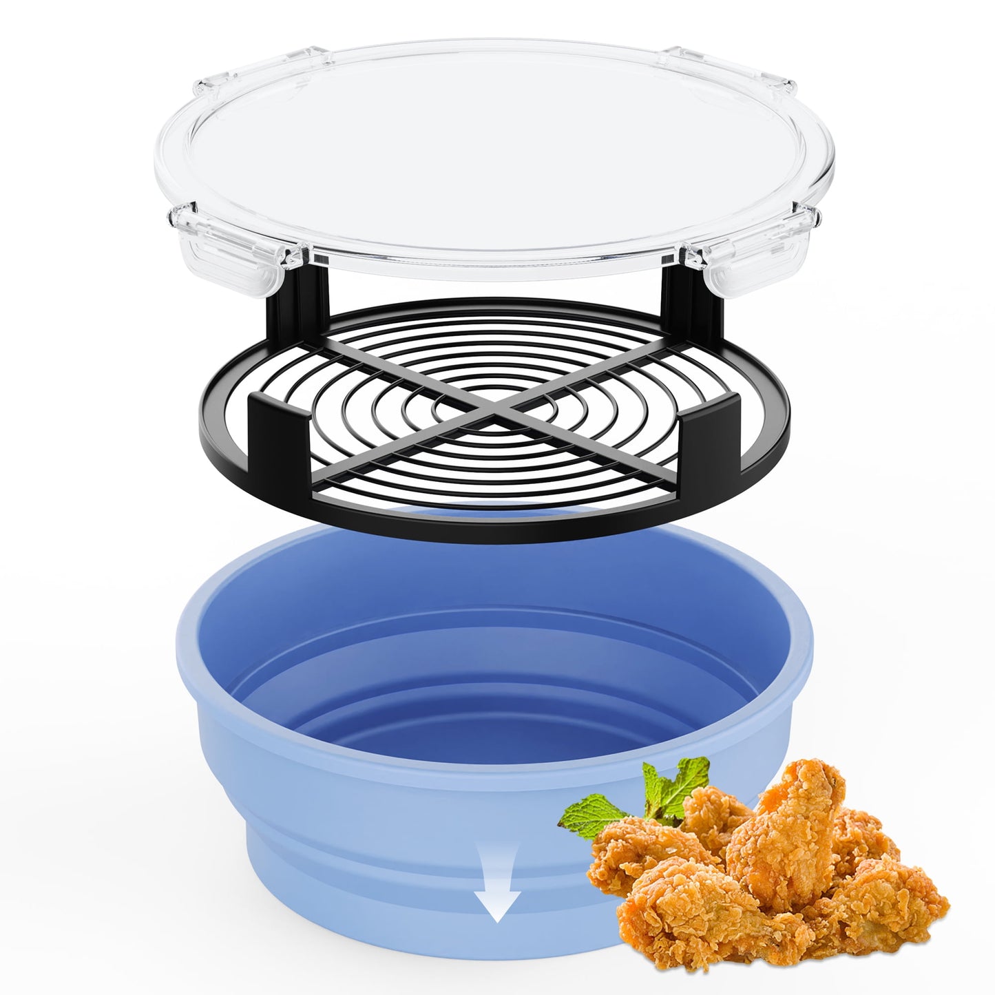 1 Pcs Collapsible Batter Bowl, Mess Free Breading Shaker, Silicone Mixing Bowls with Lids, Fry Fish Chicken Onion Rings