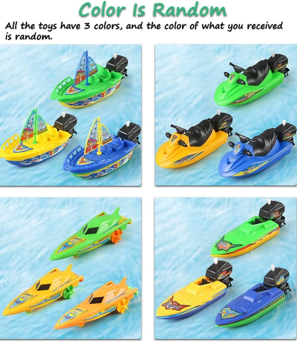 Wind-up Boat Bathtub Toy Set, 4 Pack Bathtub Boat Toy Speed Boat Toy Pull and Go Yacht Water Toy Motorboat Bath Toy Tub Toy for Kids (Random Color)