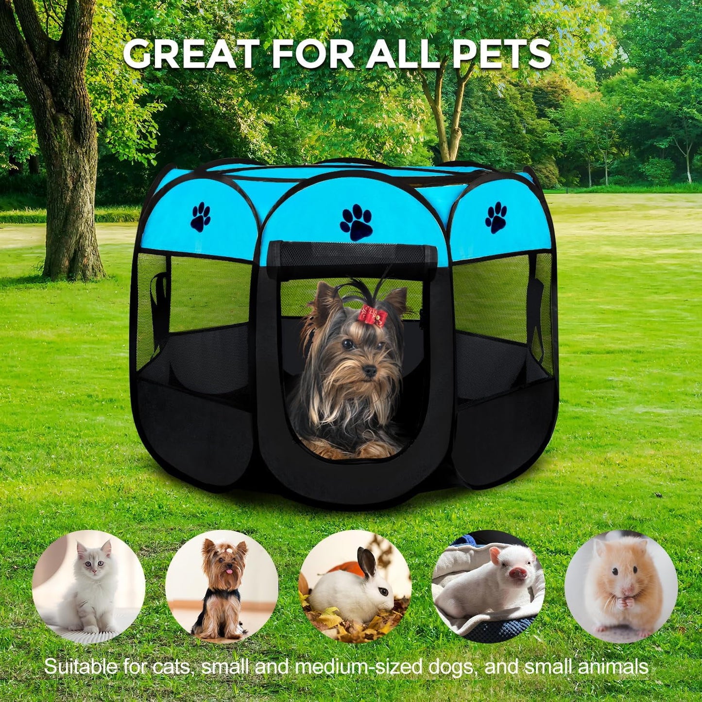 Blunova Portable Pet Playpen, Foldable Dog Playpen for Dogs and Cats, Rabbits, Pet Exercise Pet Tents Indoor Outdoor Use, 29" x 29" x 17", Blue
