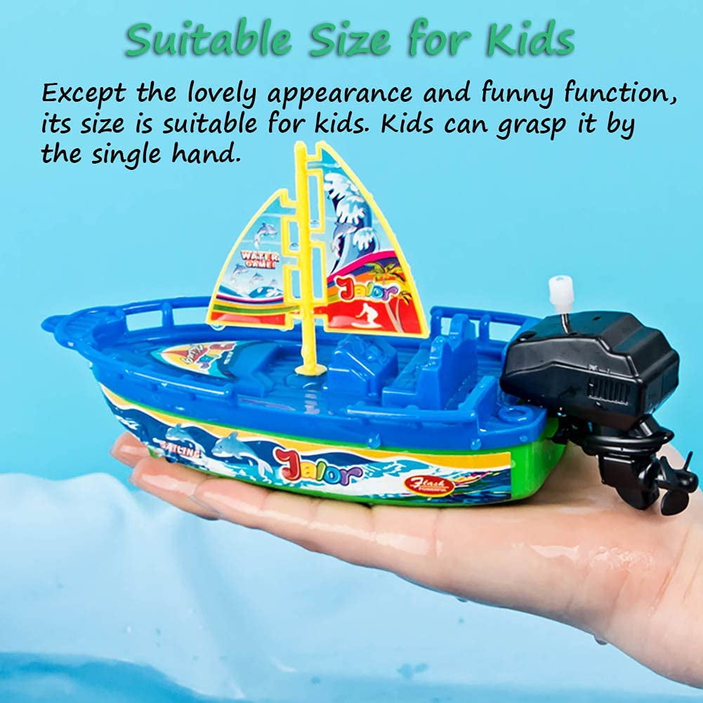 Wind-up Boat Bathtub Toy Set, 4 Pack Bathtub Boat Toy Speed Boat Toy Pull and Go Yacht Water Toy Motorboat Bath Toy Tub Toy for Kids (Random Color)