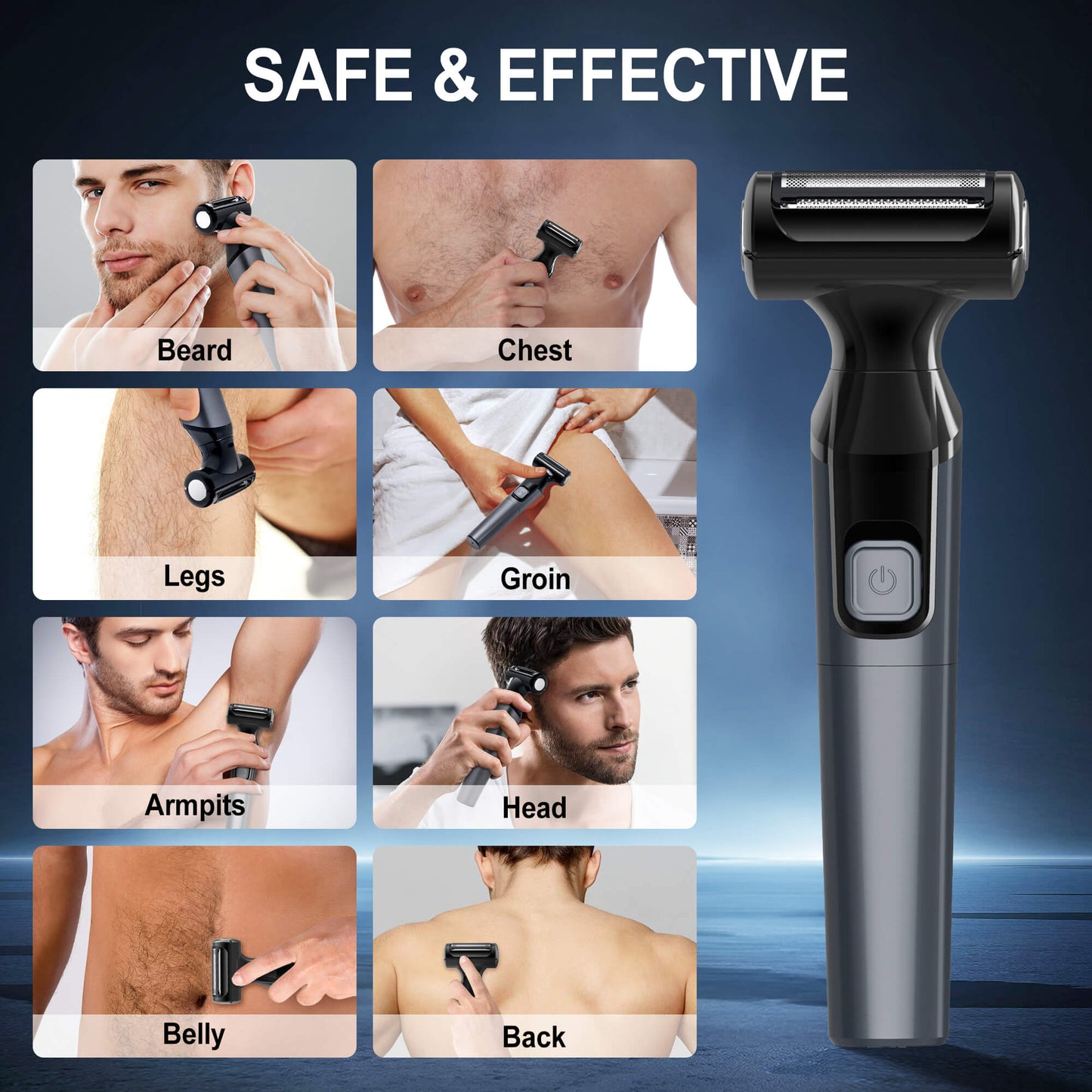 Fixdono Body Hair Trimmer for Men, Waterproof Electric Razor Shaver, Wet/Dry Beard Trimmer, Battery Operated