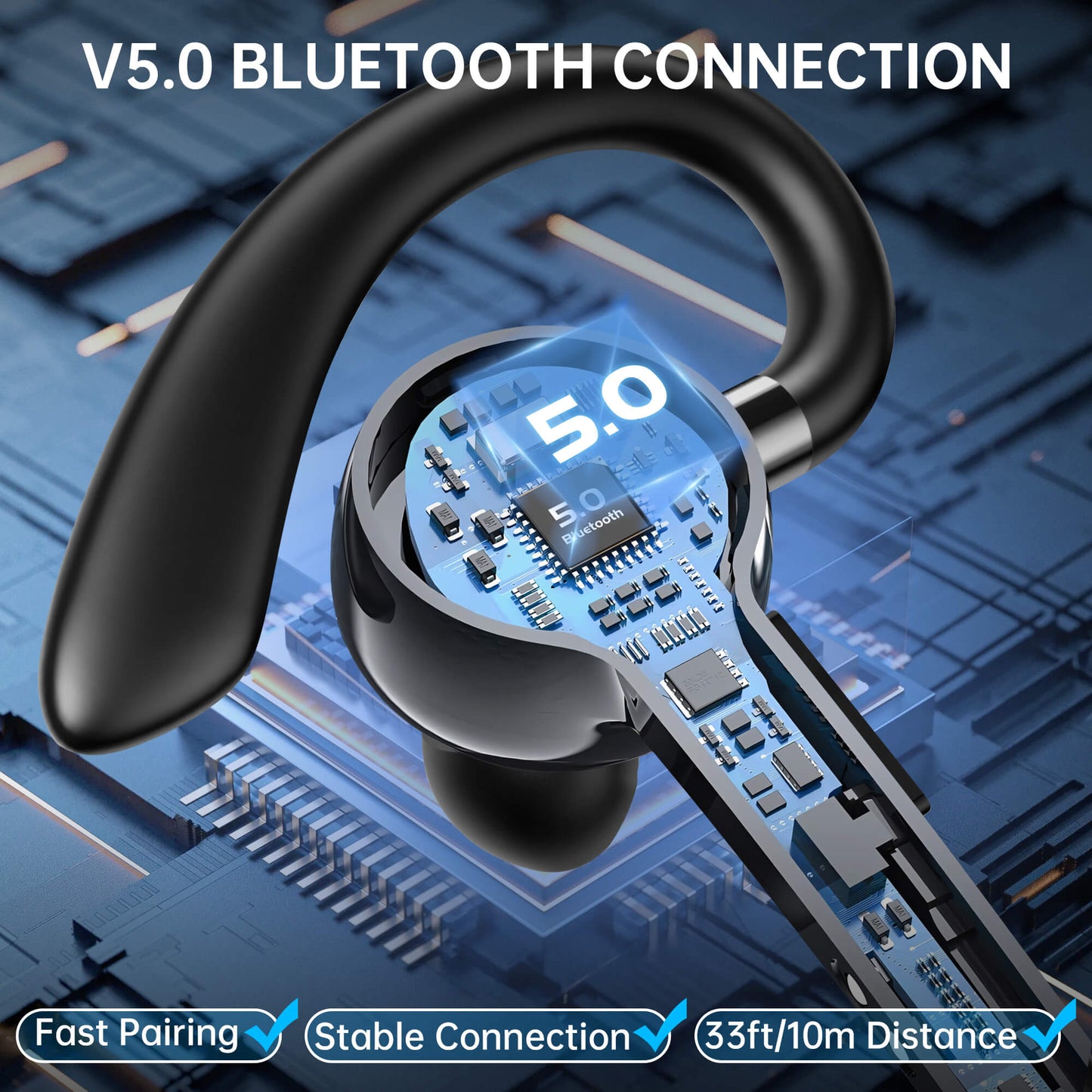 Fixdono Bluetooth Headset, Wireless Bluetooth Earpiece with 400mAh Charging Case, Built-in Microphone for Work Trucker Office