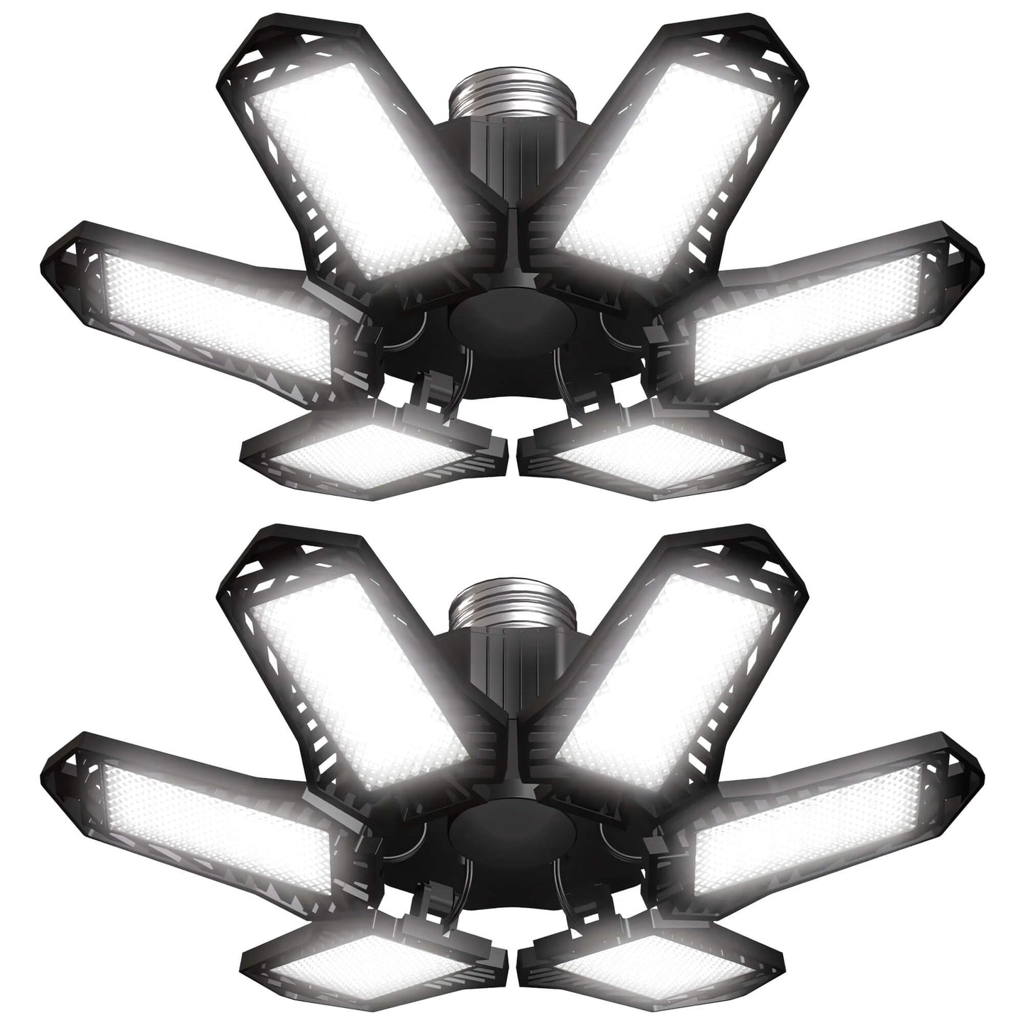 Fixdono LED Garage Lights Bulb 2 Pack, 6500K Led Shop Light with 6 Deformable Panels, Basement Barn Ceiling Lights, E26/E27 for Warehouse