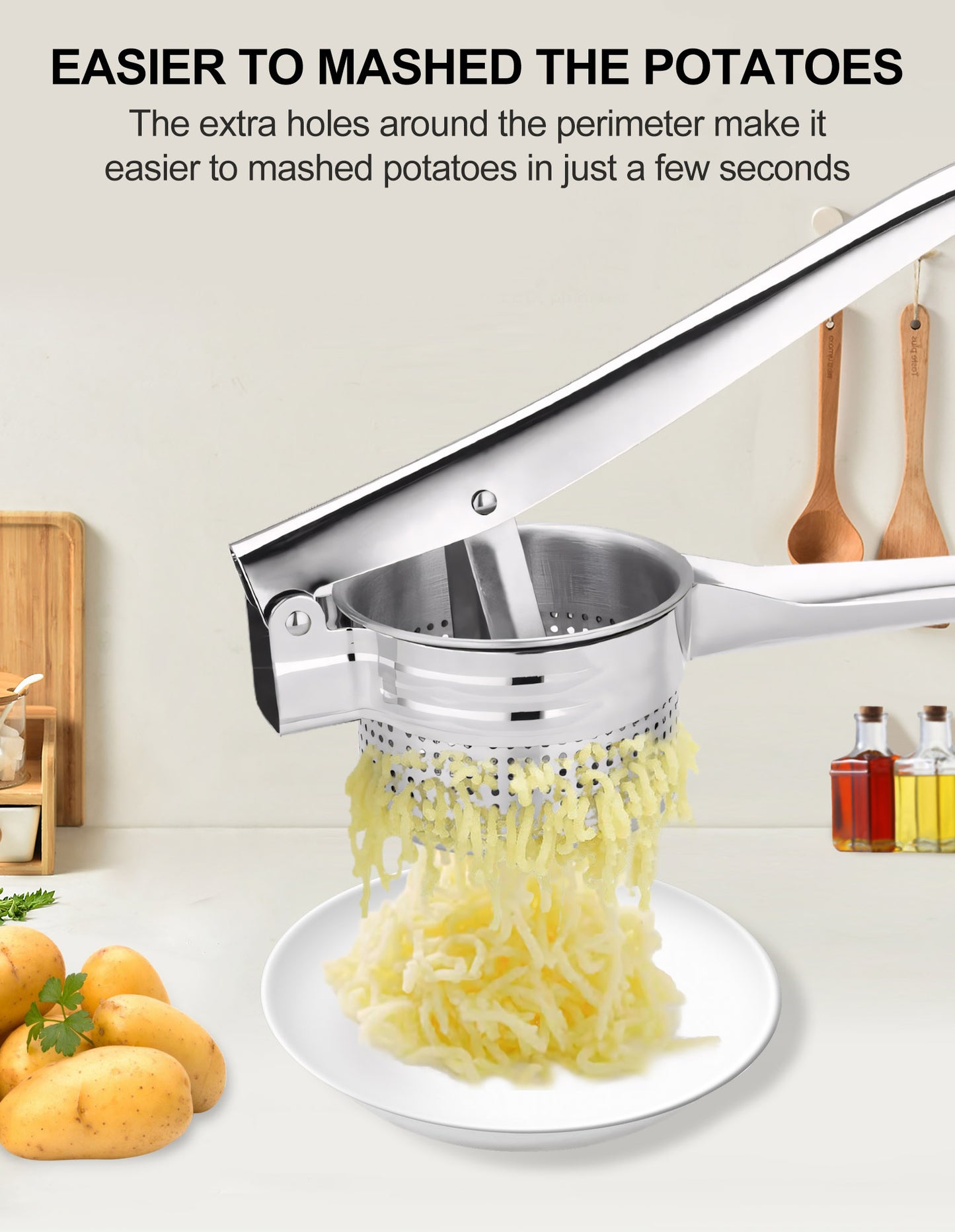 Sentryse Potato Ricer, Heavy Duty Stainless Steel Potato Masher, Manual Ricer Kitchen Tool for Fruits, Vegetables, Potato