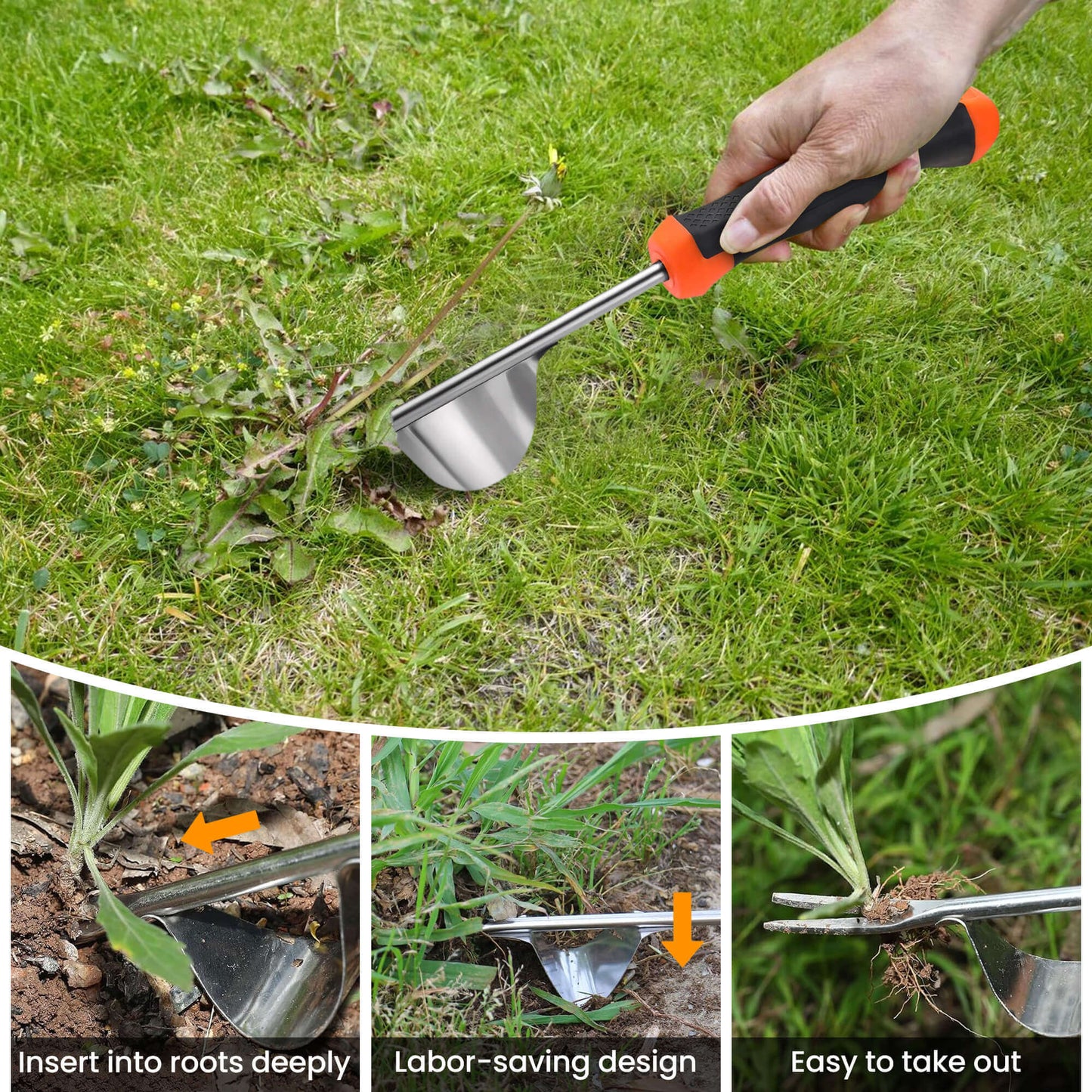 Fixdono Weed Puller Tool with Gloves, Weeder Hand Tool for Garden, Weeding Tool with 4 Claws, Weeder Garden Root Remover Tool for Garden, Gap or Corner Weeding, 3 Pack