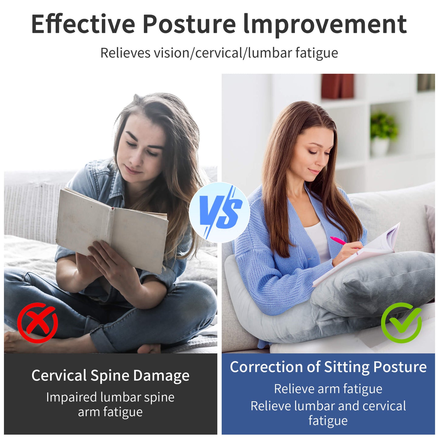 Sentryse Reading Gaming Pillow, Lap Desk Pillow Arm Support Pillow for Reading Gaming Working Crocheting, Grey