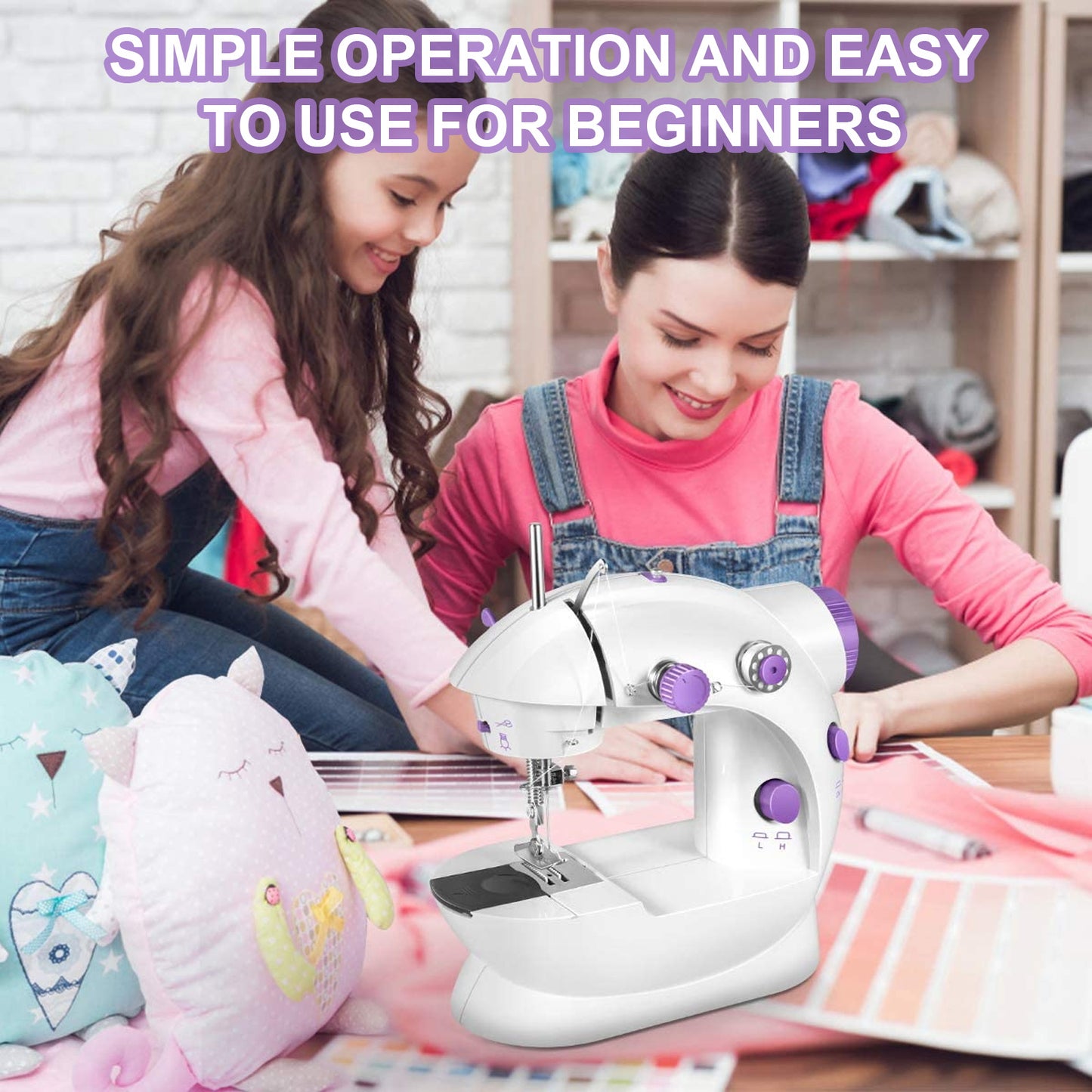 Fixdono Mini Sewing Machine for Beginner, 111-Piece Portable Sewing Machine 7.48"L x 3.93"W x 7.87"H