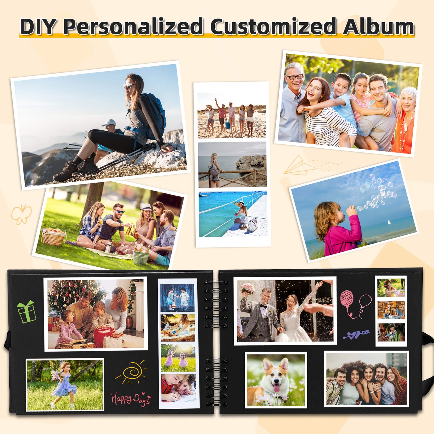 Fixdono Scrapbook Photo Album with 80 Pages, DIY Photo Album Scrapbook for Wedding, Anniversary, Birthday, Travel, Friends, Baby, 11.4 x 8.4"