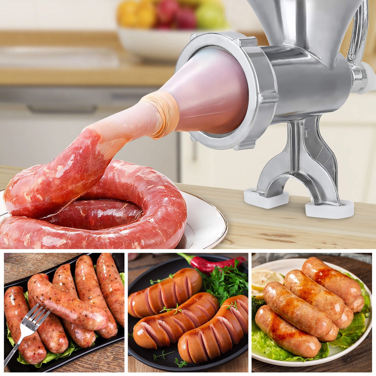 Fixdono Manual Meat Grinder, Sausage Maker Stuffer, Heavy Duty Hand Operated Mincer Food Kitchen Maker Machine