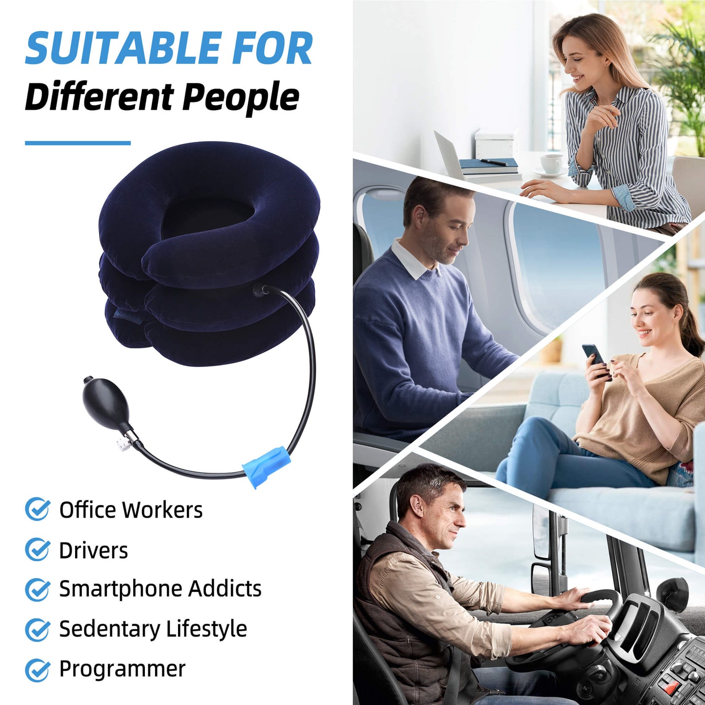 Cervical Neck Traction Device for Neck Pain Relief, Adjustable Inflatable Neck Stretcher Neck Brace, Neck Traction Pillow for Use Neck Decompression and Neck Tension Relief