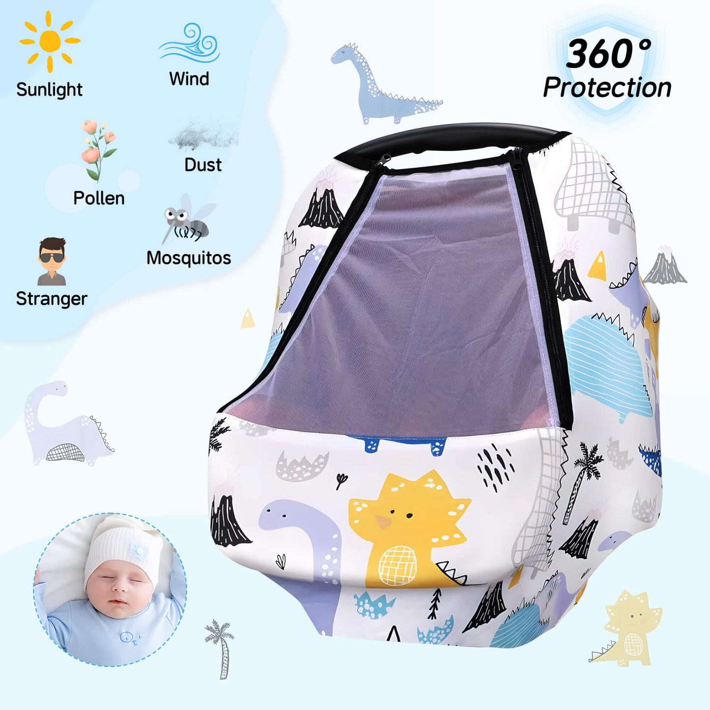 Baby Car Seat Covers, Cozy Babies Carseat Cover with Breathable Peep Window, Winter Car Seat Canopy Protection for Infants, Newborns, Girls, Boys