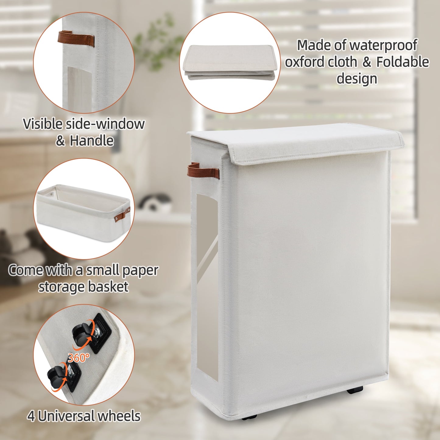 Toilet Paper Storage Basket with Wheels, 2-Piece Set Paper Roll Basket for Bathroom, Extra Large Free Standing Toilet Paper Containers for up to 20+ Regular Rolls (Beige)