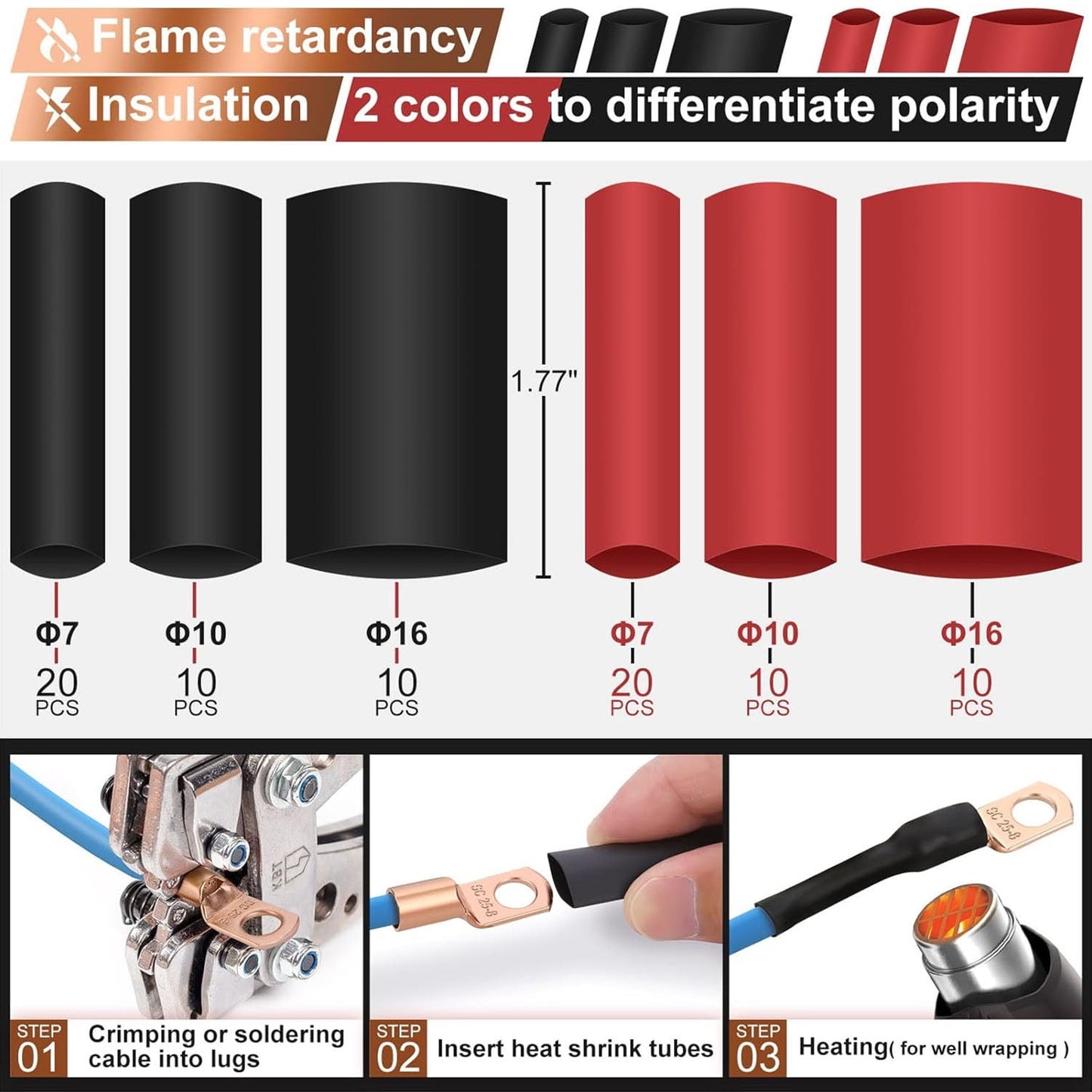 Fixdono 150pcs Battery Cable Ends, Copper Wire Lugs Assortment Kit for Marine Electrical Supplies