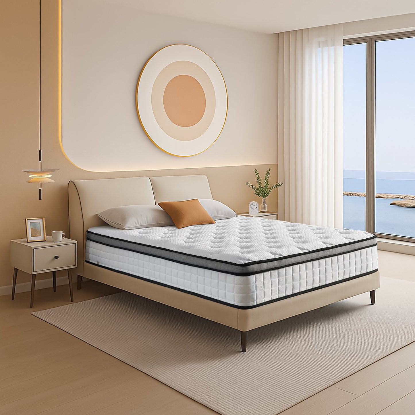 Hillnova 10" Queen Mattress, Euro Top Foam & Pocket Spring Hybrid Mattress in a Box, Plush Comfort, Pressure Relief and Motion Isolation