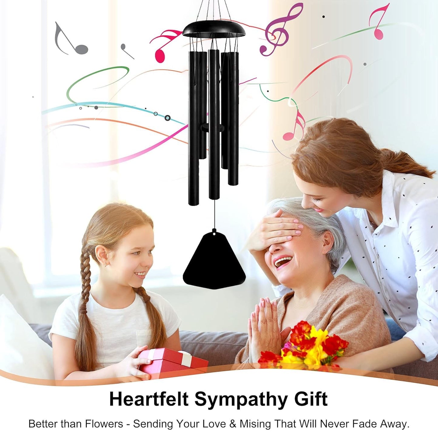 Fixdono 36” Wind Chimes for Outside, Memorial Wind Chimes with 5 Aluminum Tubes, Sympathy Gifts for Loss of Loved One, Garden, Patio, Home or Outdoor Hanging Decor