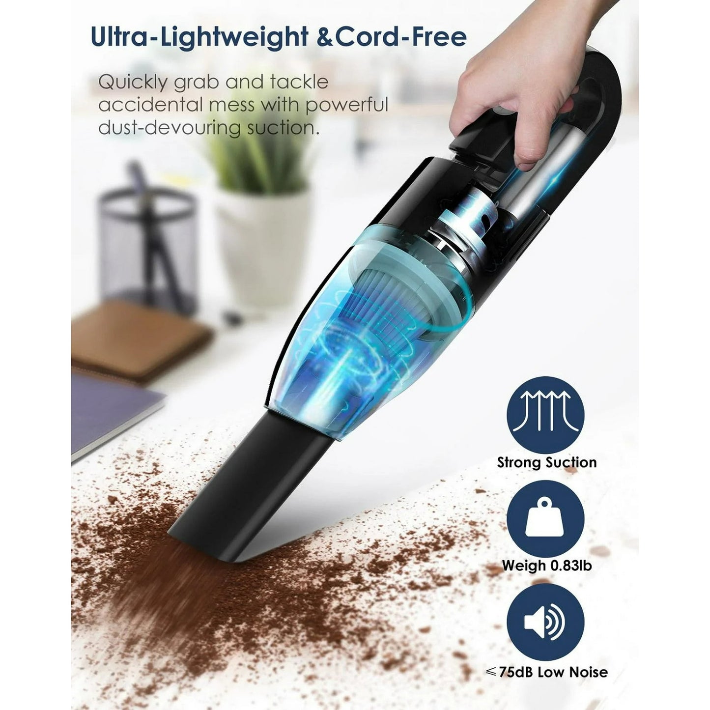 Fixdono Handheld Vacuum Cordless, 6000Pa Rechargeable Car Vacuum Cleaner Dust Buster with Multi-Nozzles for Automotive, Keyboard, Office