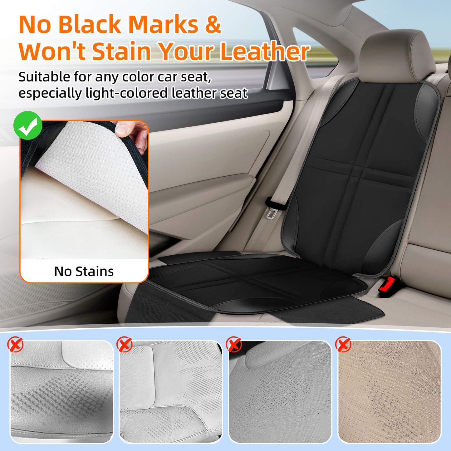 Fixdono Car Seat Protector for Child Car Seat, 600D Fabric Waterproof Car Seat Cover with Non-Slip Backing, 2 Pack, Black