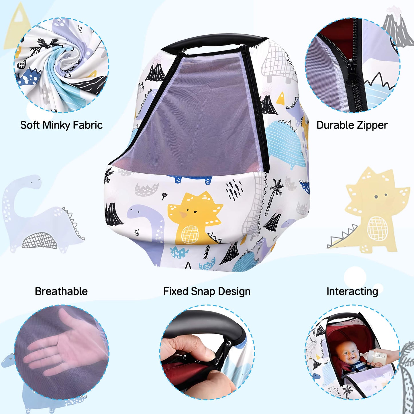 Baby Car Seat Covers, Cozy Babies Carseat Cover with Breathable Peep Window, Winter Car Seat Canopy Protection for Infants, Newborns, Girls, Boys