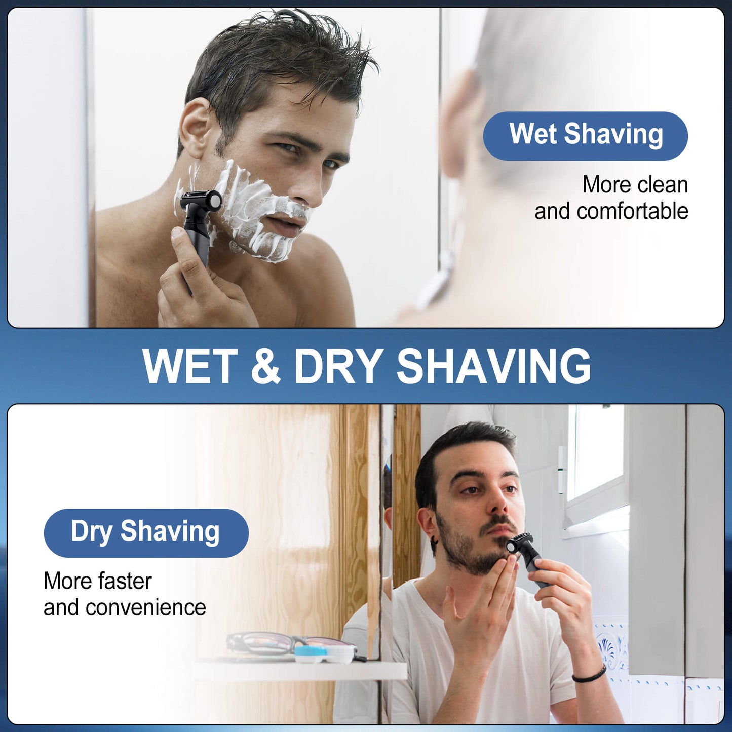 Fixdono Body Hair Trimmer for Men, Waterproof Electric Razor Shaver, Wet/Dry Beard Trimmer, Battery Operated