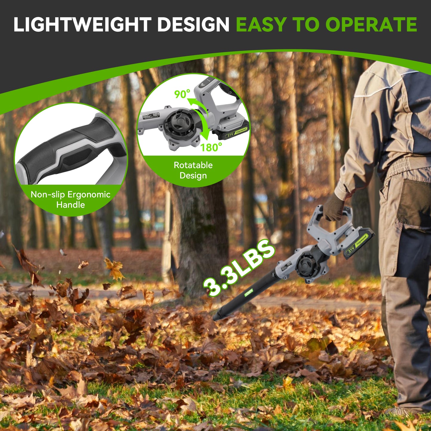 Tidymend Cordless Leaf Blower 190CFM/160MPH Electric Leaf Blower Compatible with 20V Battery, 3 Speed Modes, Lightweight Battery Powered Blowers for Lawn Care (Tool Only)