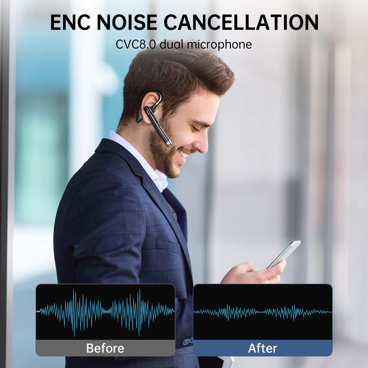 Fixdono Bluetooth Headset, Wireless Bluetooth Earpiece with 400mAh Charging Case, Built-in Microphone for Work Trucker Office