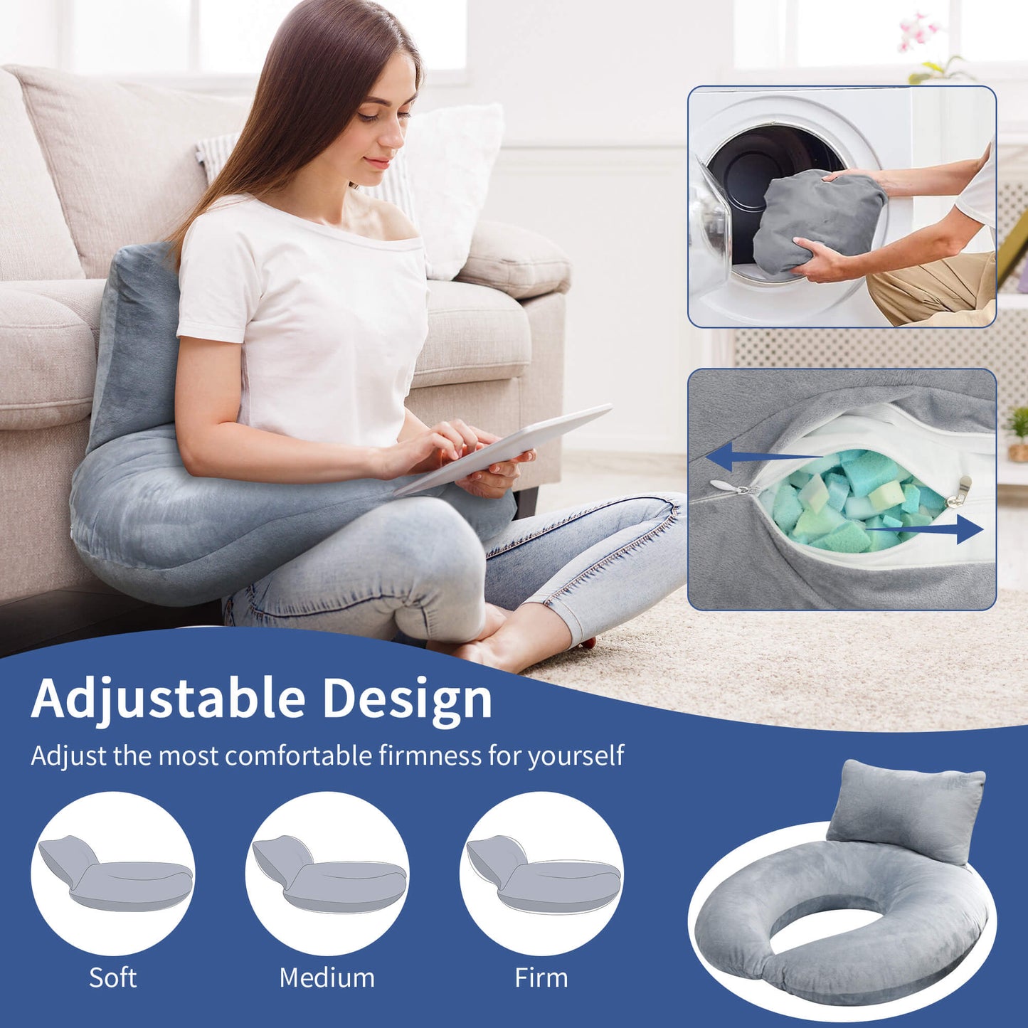 Sentryse Reading Gaming Pillow, Lap Desk Pillow Arm Support Pillow for Reading Gaming Working Crocheting, Grey