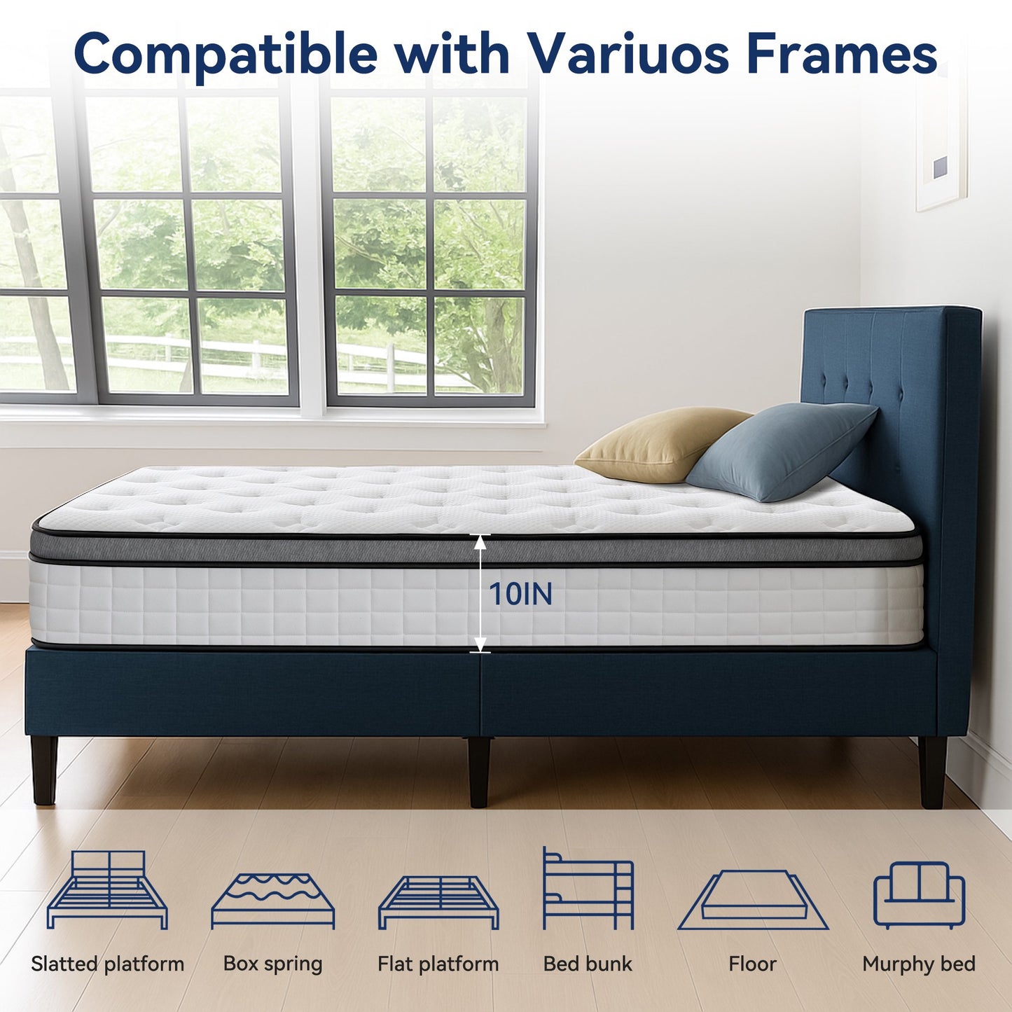 Hillnova 10" Twin Mattress, Euro Top Foam & Pocket Spring Hybrid Mattress in a Box, Plush Comfort, Pressure Relief and Motion Isolation