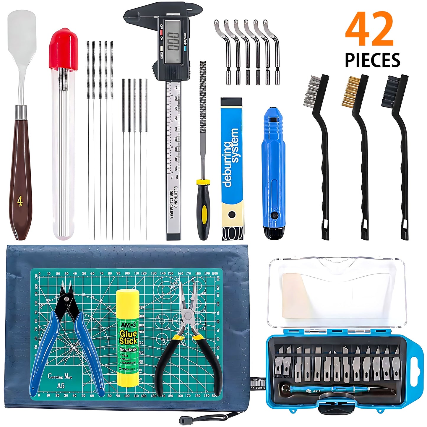 3D Printer Tool Kit 42 Pcs, Deburring Tool 3D Printing, Nozzle Cleaning Kit, Cleaning and Removal Tools with Storage Bag, 3D Printer Tools for Cleaning, Finishing