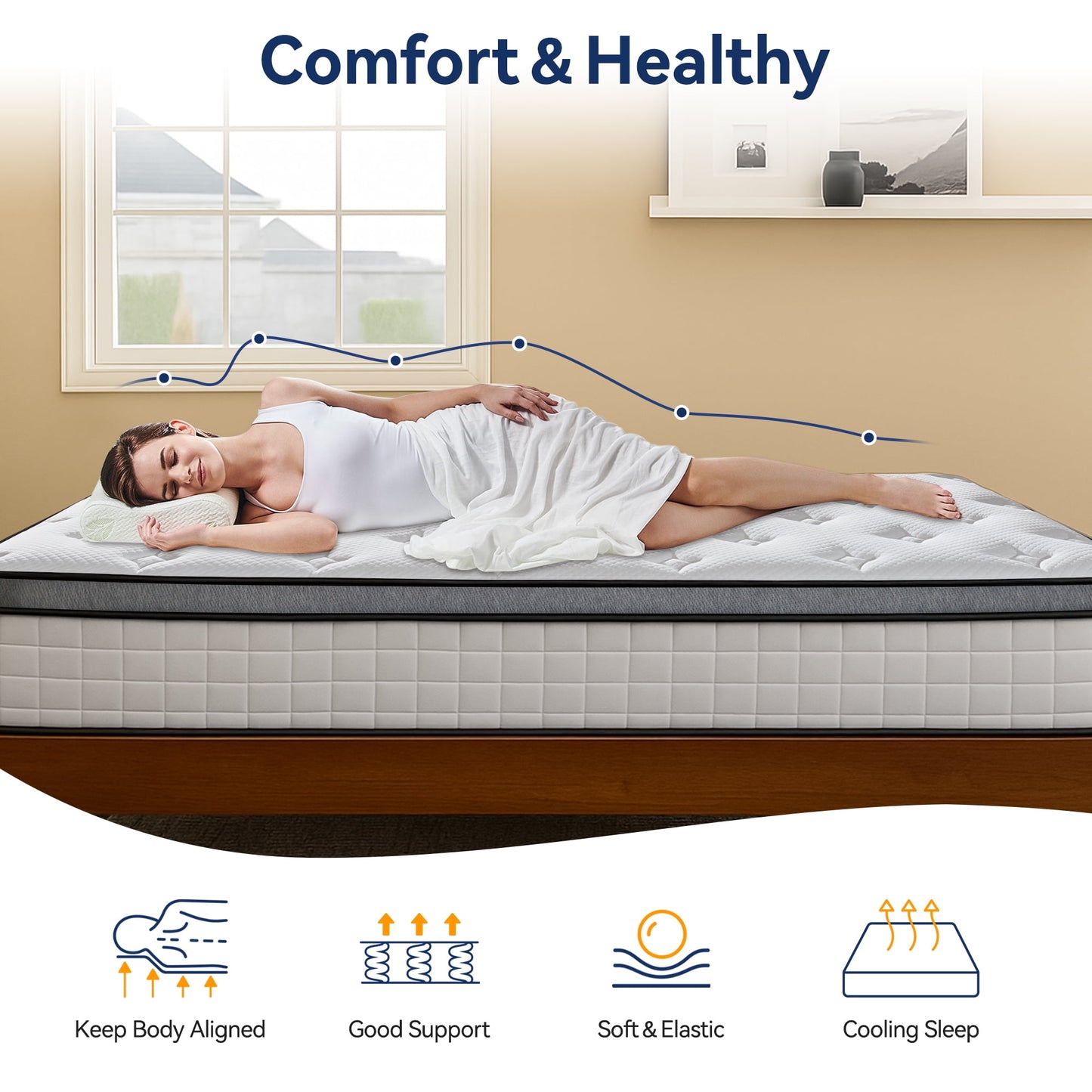 Hillnova 10" Twin Mattress, Euro Top Foam & Pocket Spring Hybrid Mattress in a Box, Plush Comfort, Pressure Relief and Motion Isolation