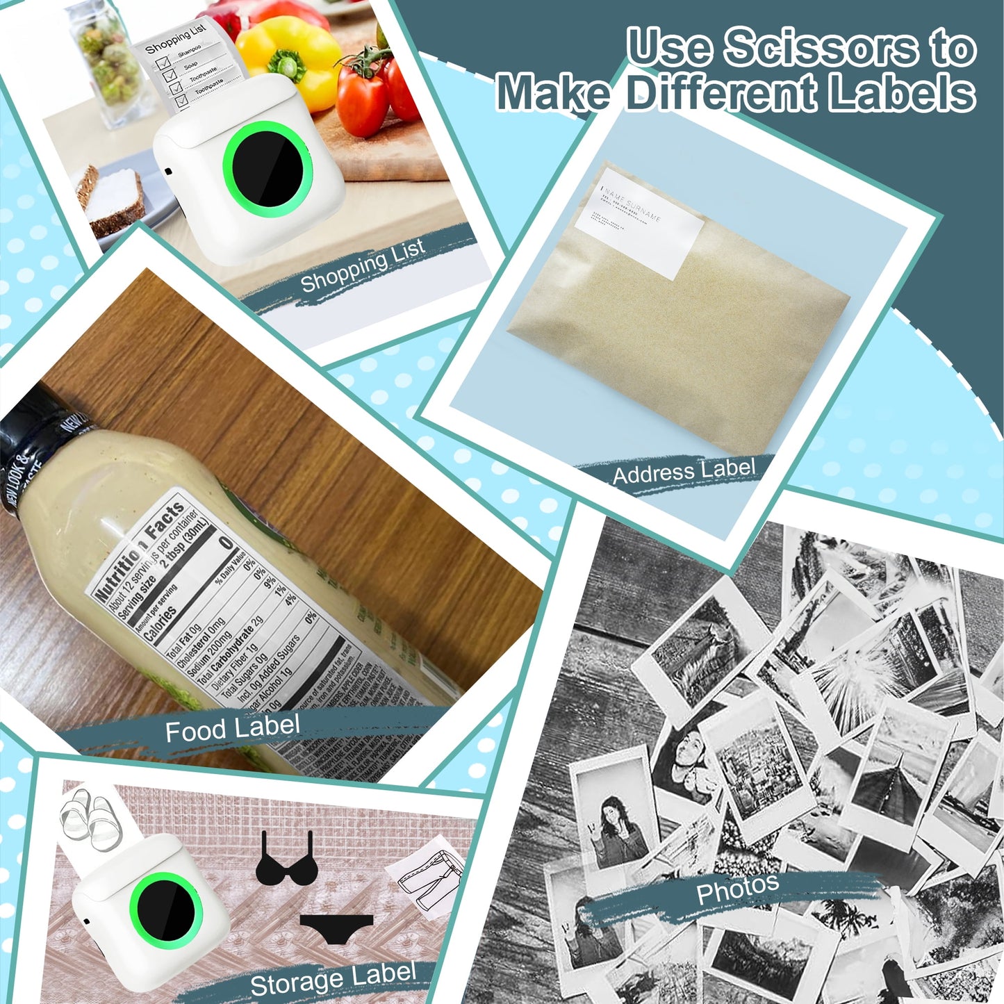 Mini Sticker Printer, Bluetooth Smart Pocket Inkless Thermal Printer with 20 Rolls Paper and Sticker