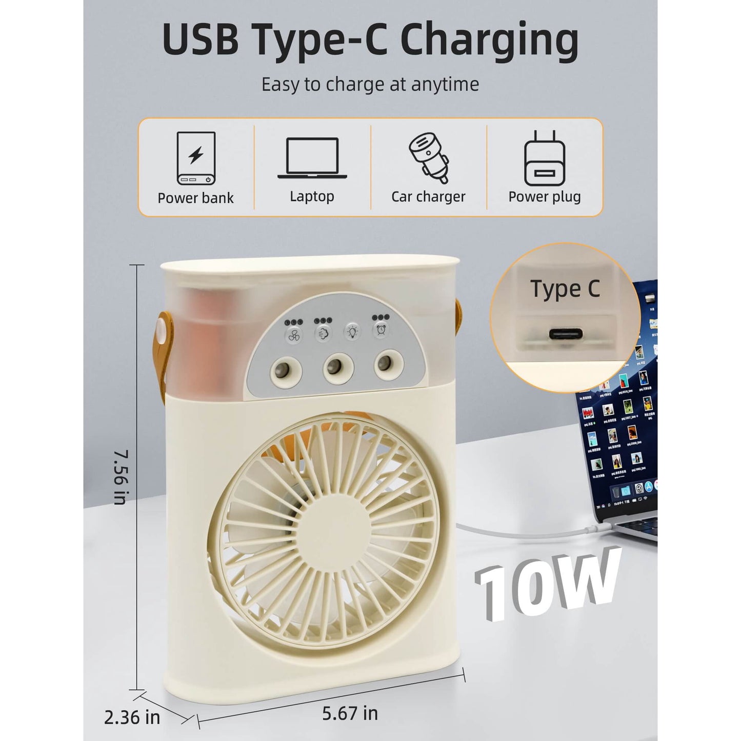 Sentryse Portable Air Conditioner Fan, Rechargeable Mini Evaporative Air Cooler Quiet Desk Fan, Personal Mini AC with 7 Colors LED Light for Home, Office, Beige
