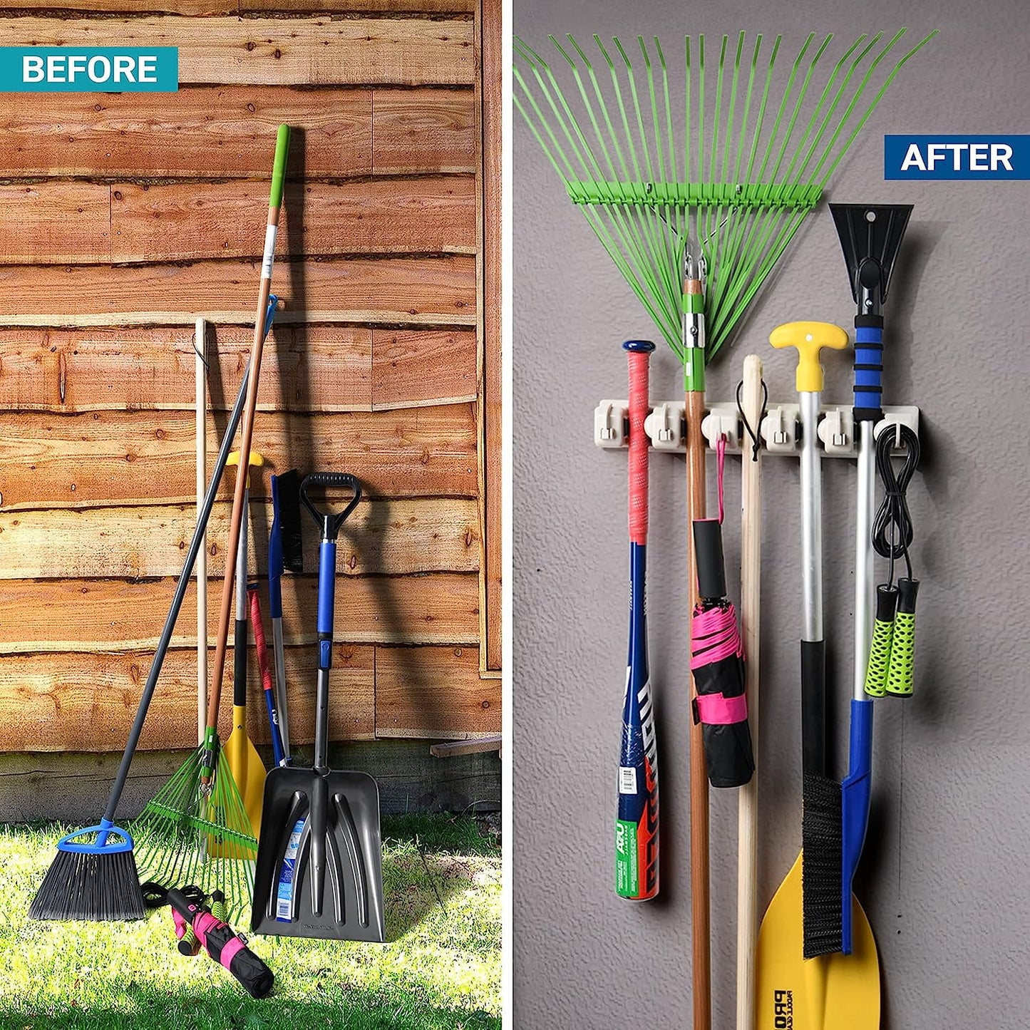Sentryse Broom Holder Mop Hanger, Mop Holder Hanger 5 Position Home Kitchen Storage Broom Organizer Wall Mounted