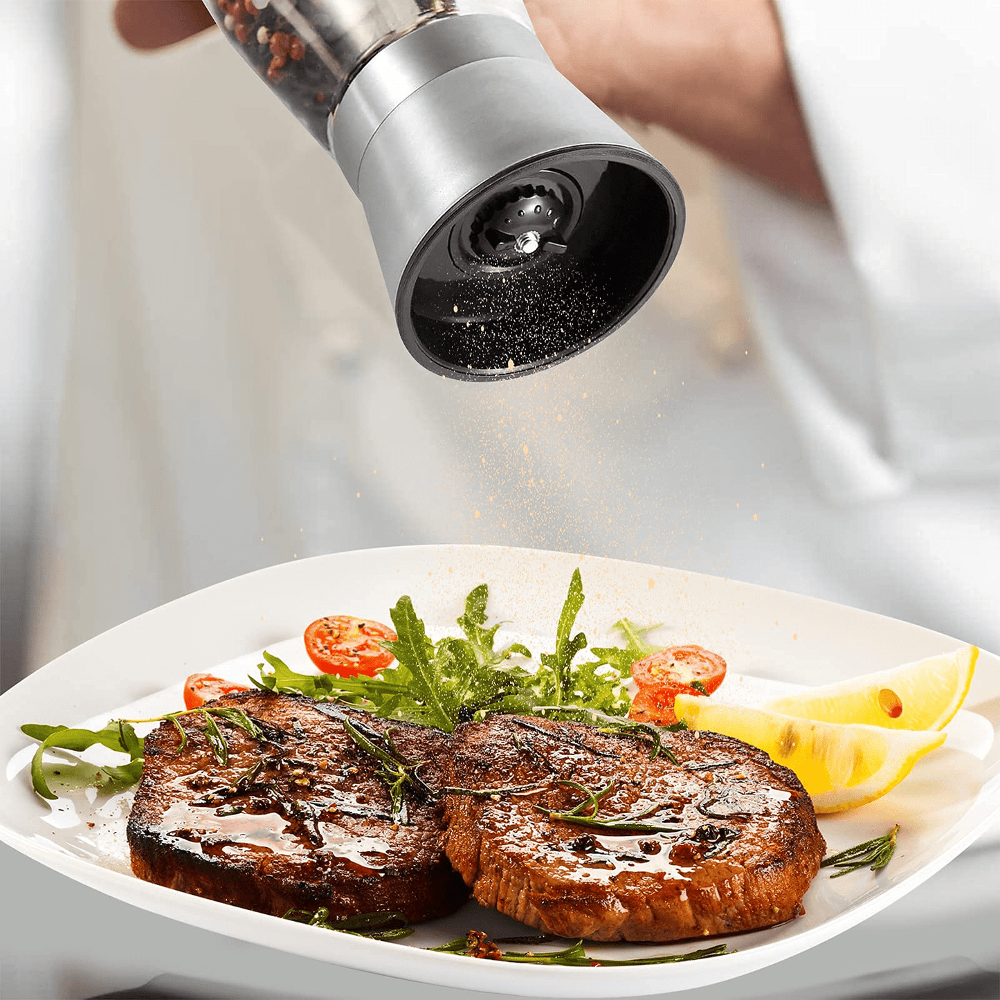 Fixdono Salt or Pepper Grinder, Manual Spice Mill, Refillable Pepper Mill Grinder, Stainless Steel, Adjustable Coarseness, 180ml/6oz, Perfect for Peppercorn, Salt or Spice