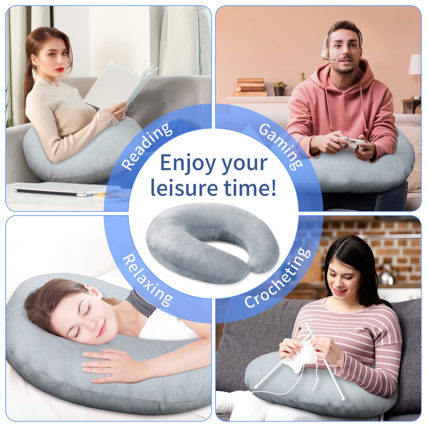 Sentryse Reading Pillow for Gaming, Lap Desk Pillow for Sitting in Bed or Sofa, Compact Arm Support Pillow for Reading, Playing or Crocheting, Grey