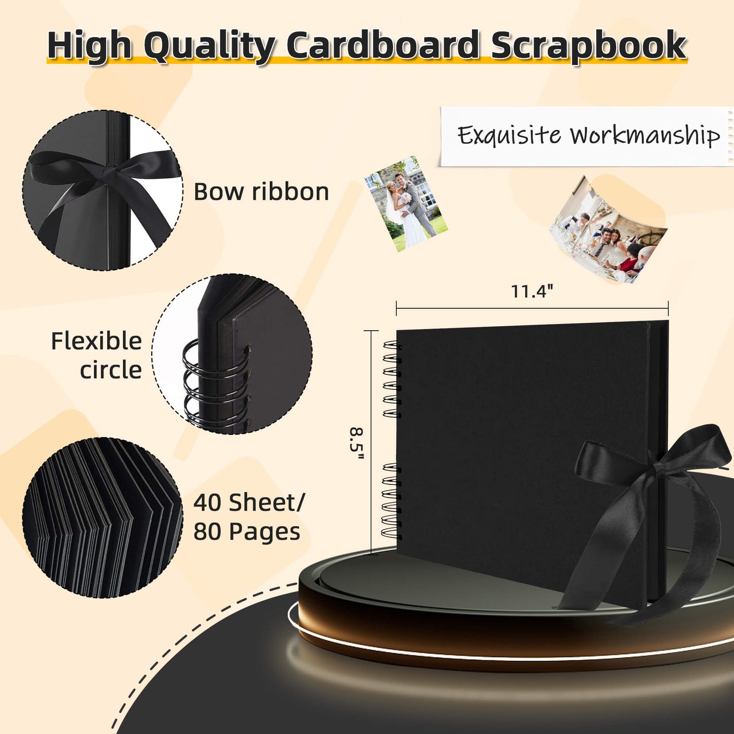 Fixdono Scrapbook Photo Album with 80 Pages, DIY Photo Album Scrapbook for Wedding, Anniversary, Birthday, Travel, Friends, Baby, 11.4 x 8.4"