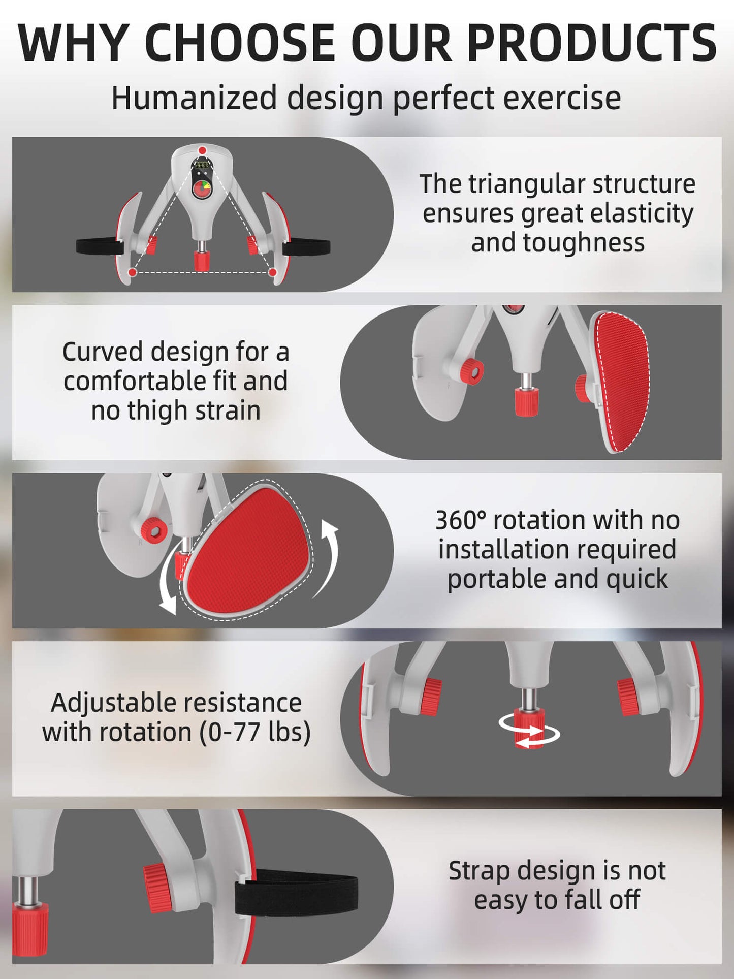 Tidymend Thigh Master 0-77 lbs Adjustable Resistance, Kegel Exerciser Pelvic Floor Muscle with Fixed Leg Straps and Replaceable Handle, Inner Thigh Exerciser for Women Men, Gray