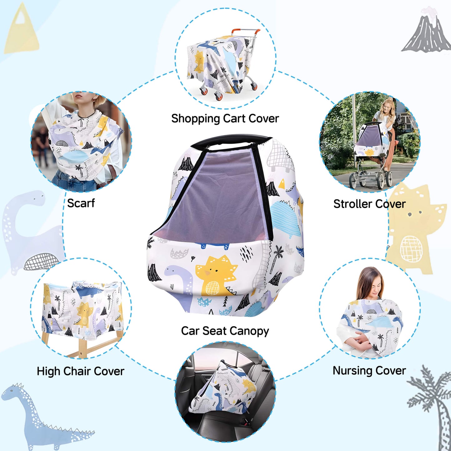 Baby Car Seat Covers, Cozy Babies Carseat Cover with Breathable Peep Window, Winter Car Seat Canopy Protection for Infants, Newborns, Girls, Boys