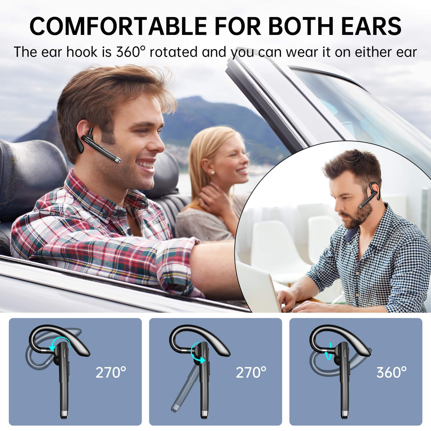 Fixdono Bluetooth Headset, Wireless Bluetooth Earpiece with 400mAh Charging Case, Built-in Microphone for Work Trucker Office
