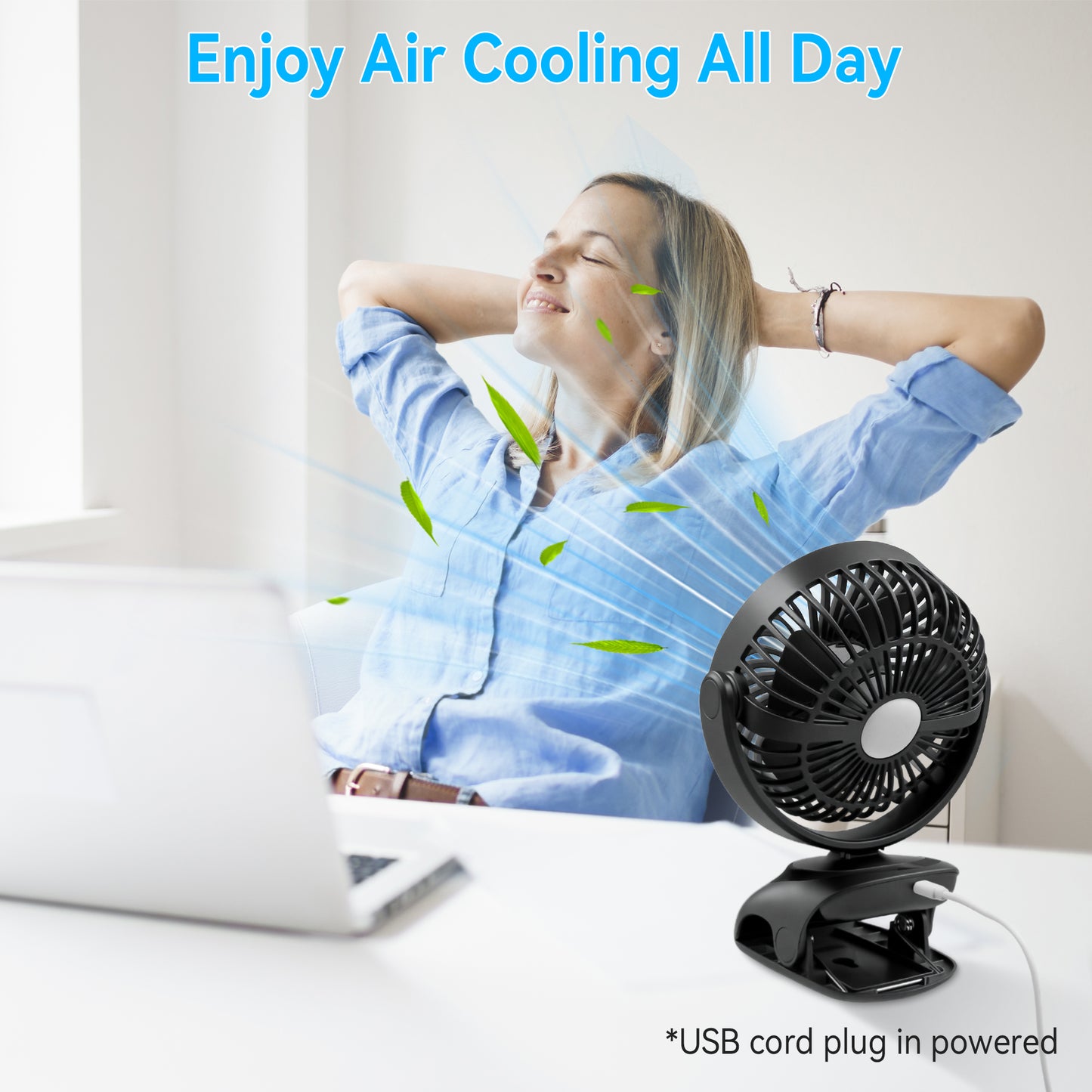 Sentryse Small Clip on Fan, Mini Bedside Desk Fan, USB Plug, with Sturdy Clamp,White