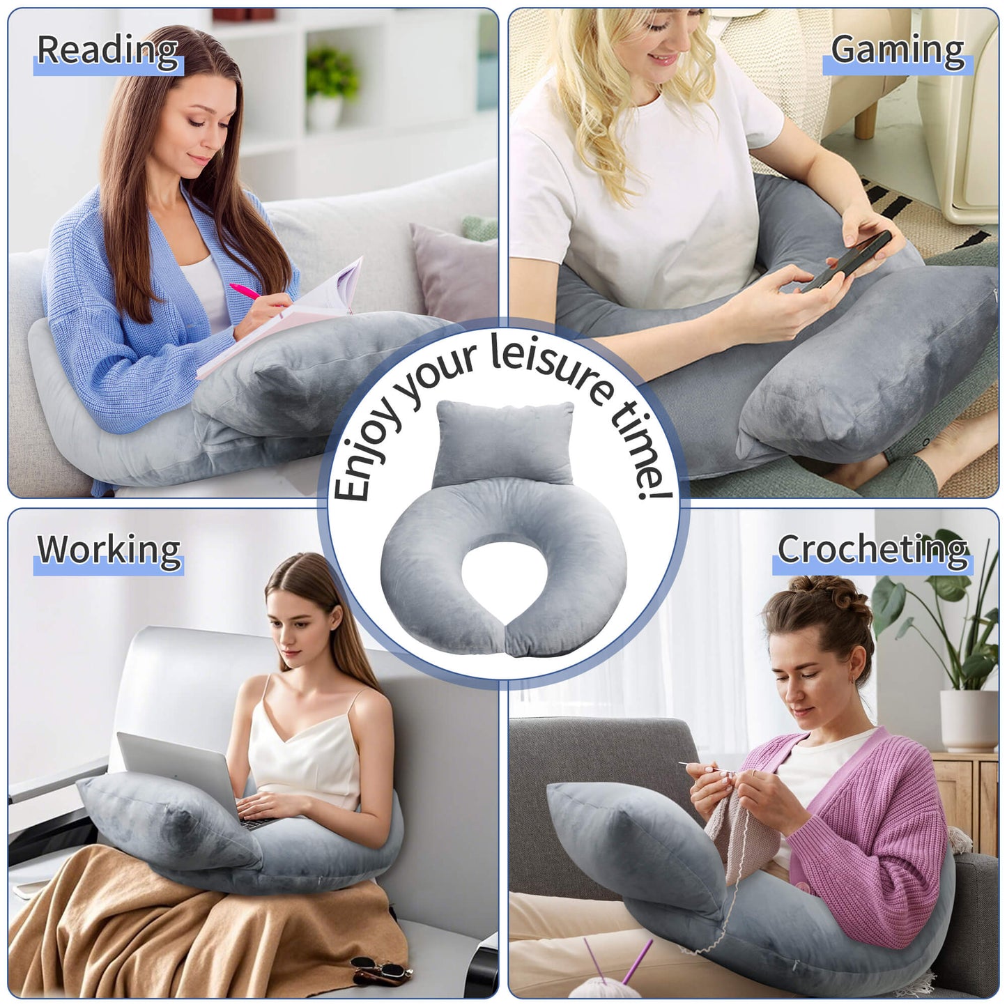 Sentryse Reading Gaming Pillow, Lap Desk Pillow Arm Support Pillow for Reading Gaming Working Crocheting, Grey