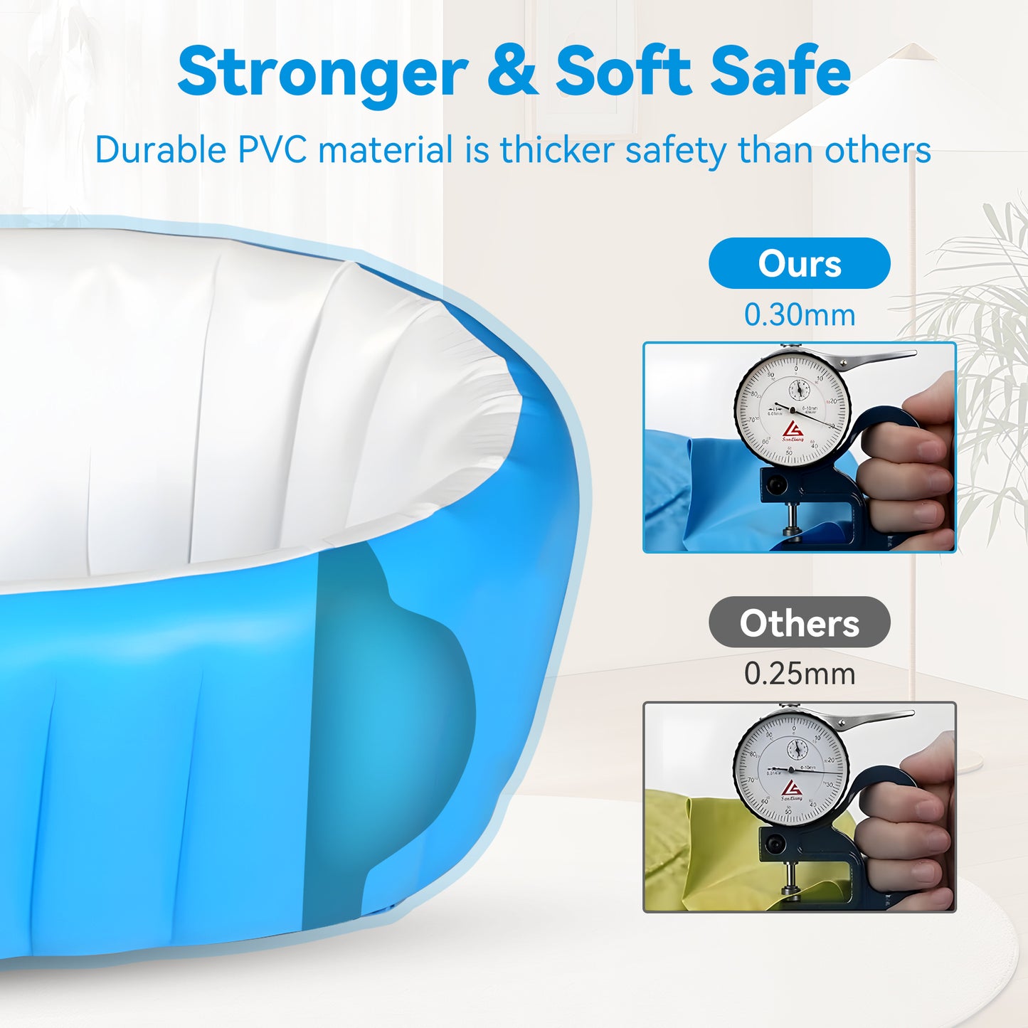 Inflatable Baby Bathtub, Portable Infant Toddler Bathing Tub, Non Slip Travel Bathtub Mini Air Swimming Pool, Foldable Shower Basin for Newborn, Blue
