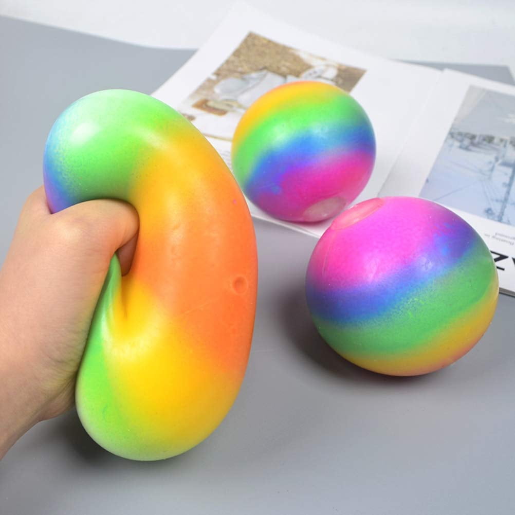 Rainbow Stress Balls, Squishy Sensory Fidget Toys for Kids and Adults, 2.75 Inch Stress Relief Squeeze Balls for Anxiety Relief