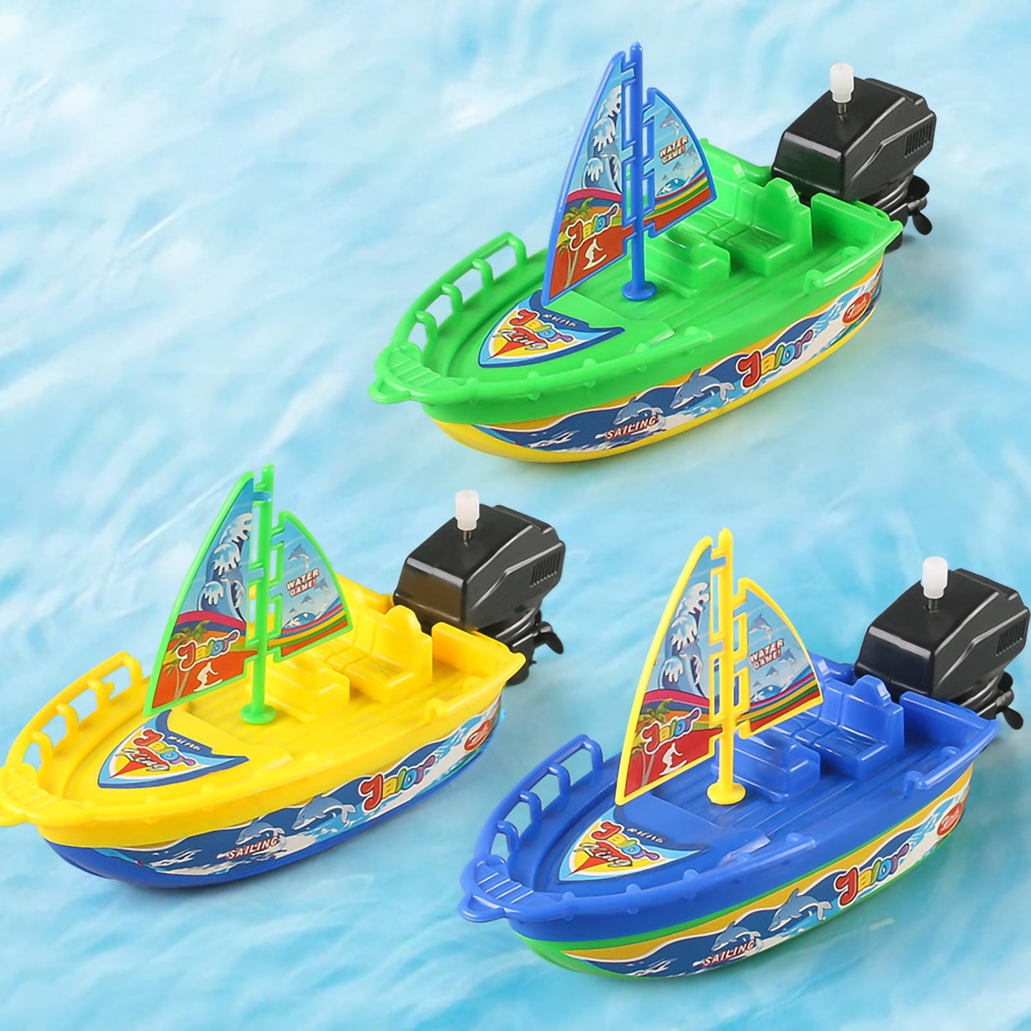Fixdono Wind-up Boat Bath Toy, 4 Pack Clockwork Boat Bathtub Toy, Children Bathtub Shower Toy for Kids(Random Color)
