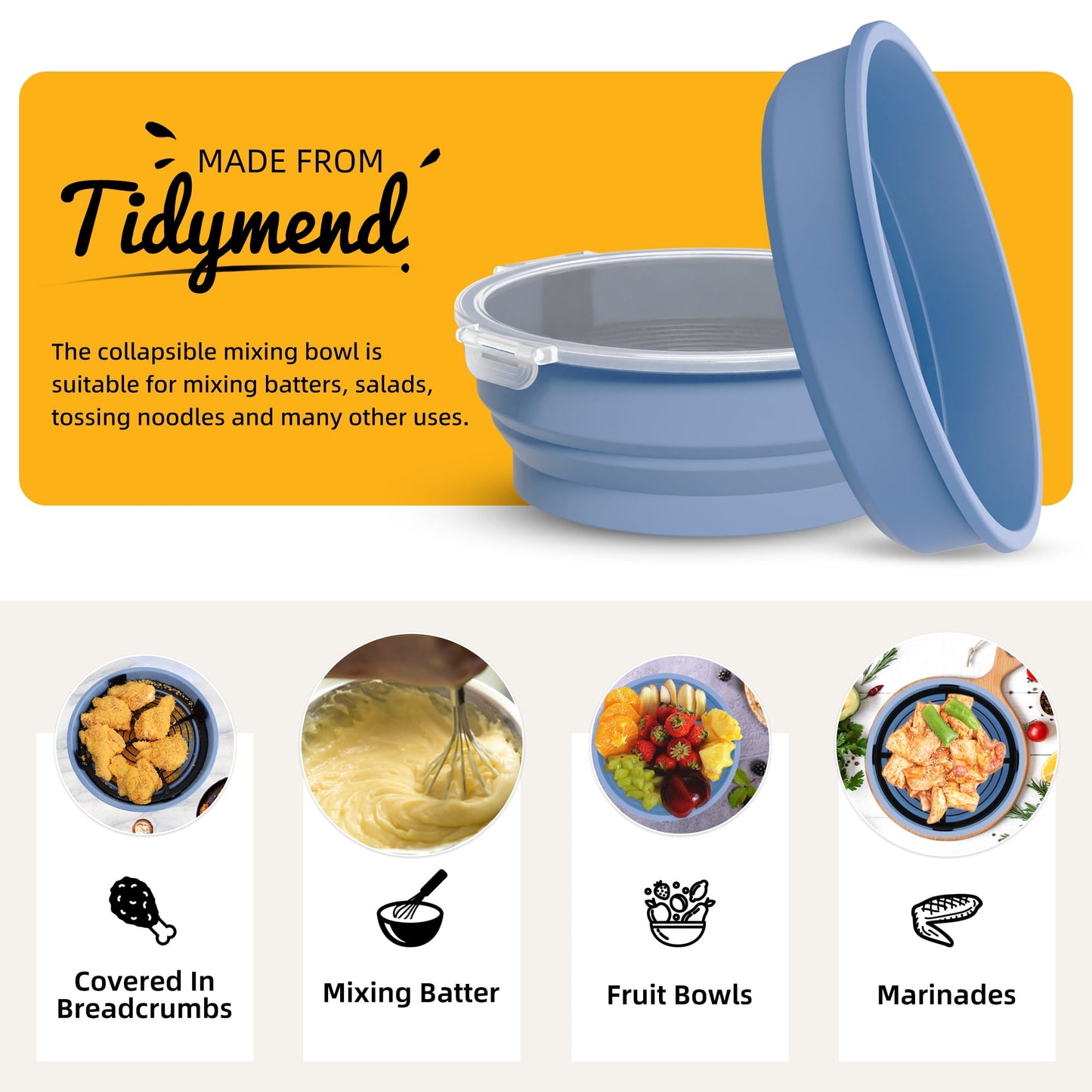 1 Pcs Collapsible Batter Bowl, Mess Free Breading Shaker, Silicone Mixing Bowls with Lids, Fry Fish Chicken Onion Rings