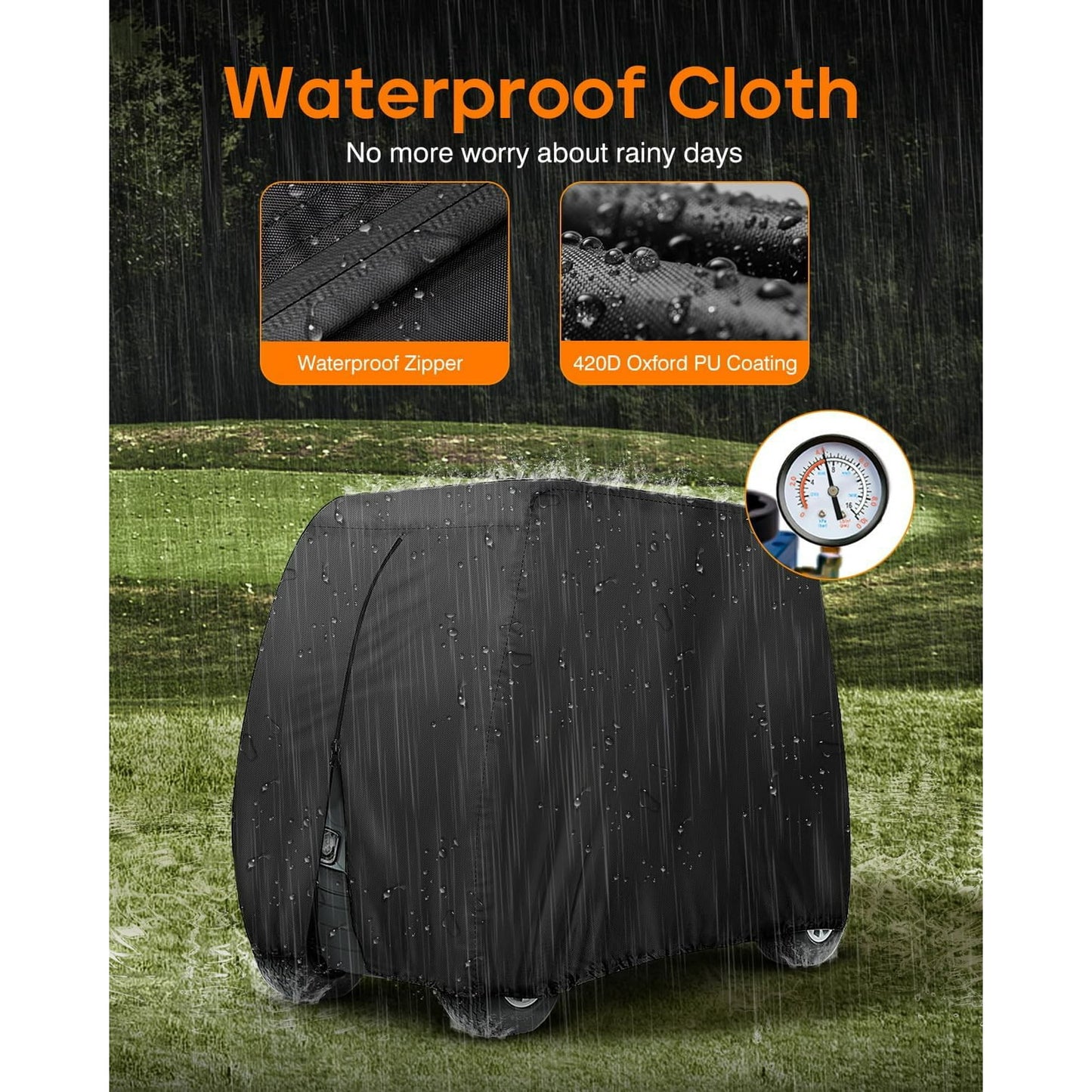 Fixdono 4 Passenger Golf Cart Cover, Waterproof Outdoor 4 Seat Club Car Cover, Fit for Golf Cart up to 112 inch, Black