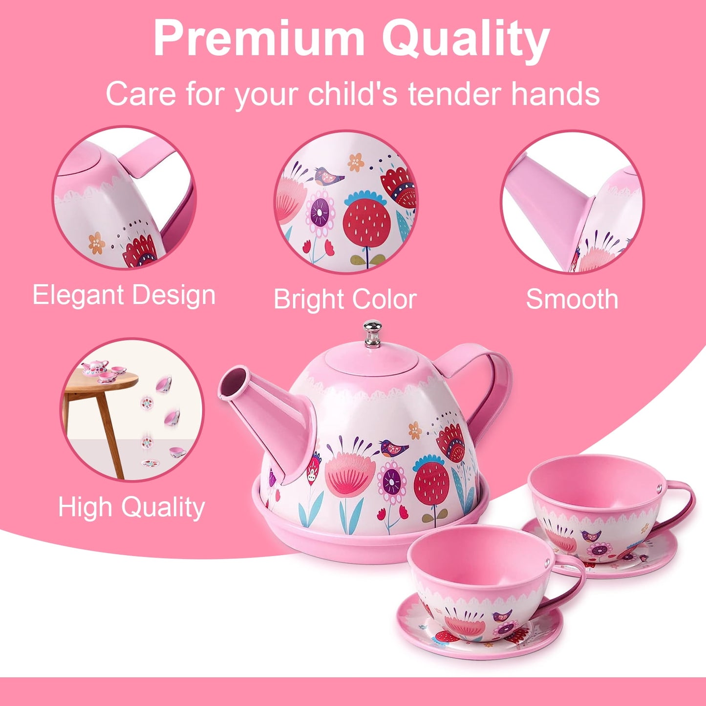 Tea Party Set for Girl, Tea Set for Little Girls, Kids Tea Sets Toys with Carry Case, Teapot, Cup, Mini Role Play Princess Tea Time Pretend Playset Gift for Toddlers Age 3+