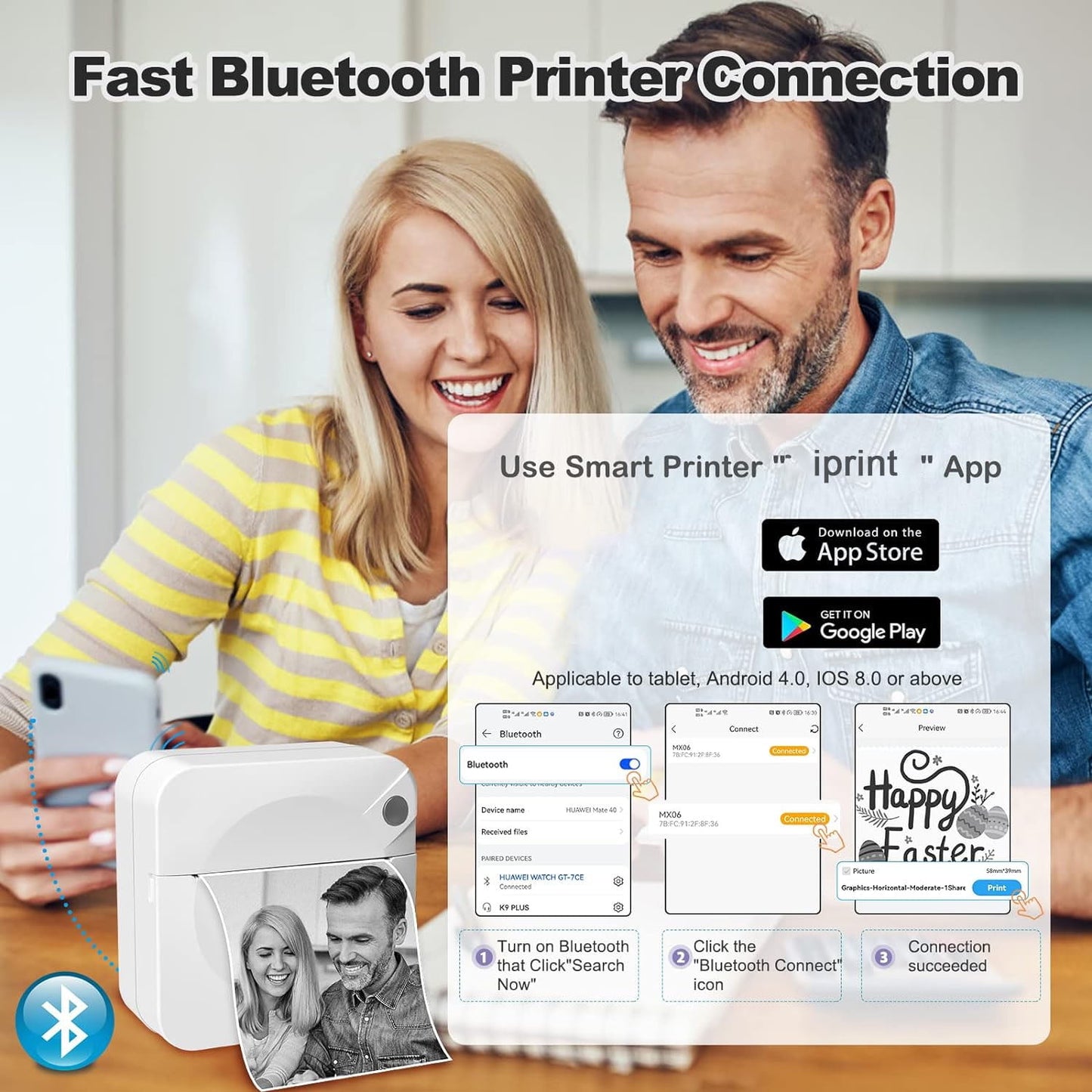 Fixdono Mini Photo Printer, Portable Pocket Thermal Printer with 1 Rolls Paper for iOS Android