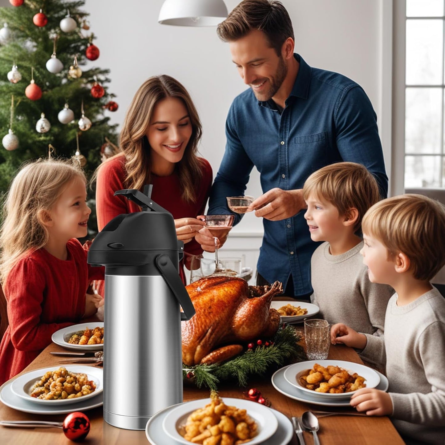 Tidymend 65oz Thermal Airpot Carafe with Pump, Stainless Steel Vacuum Insulated Coffee Dispenser for Hot and Cold Beverage (Silver)