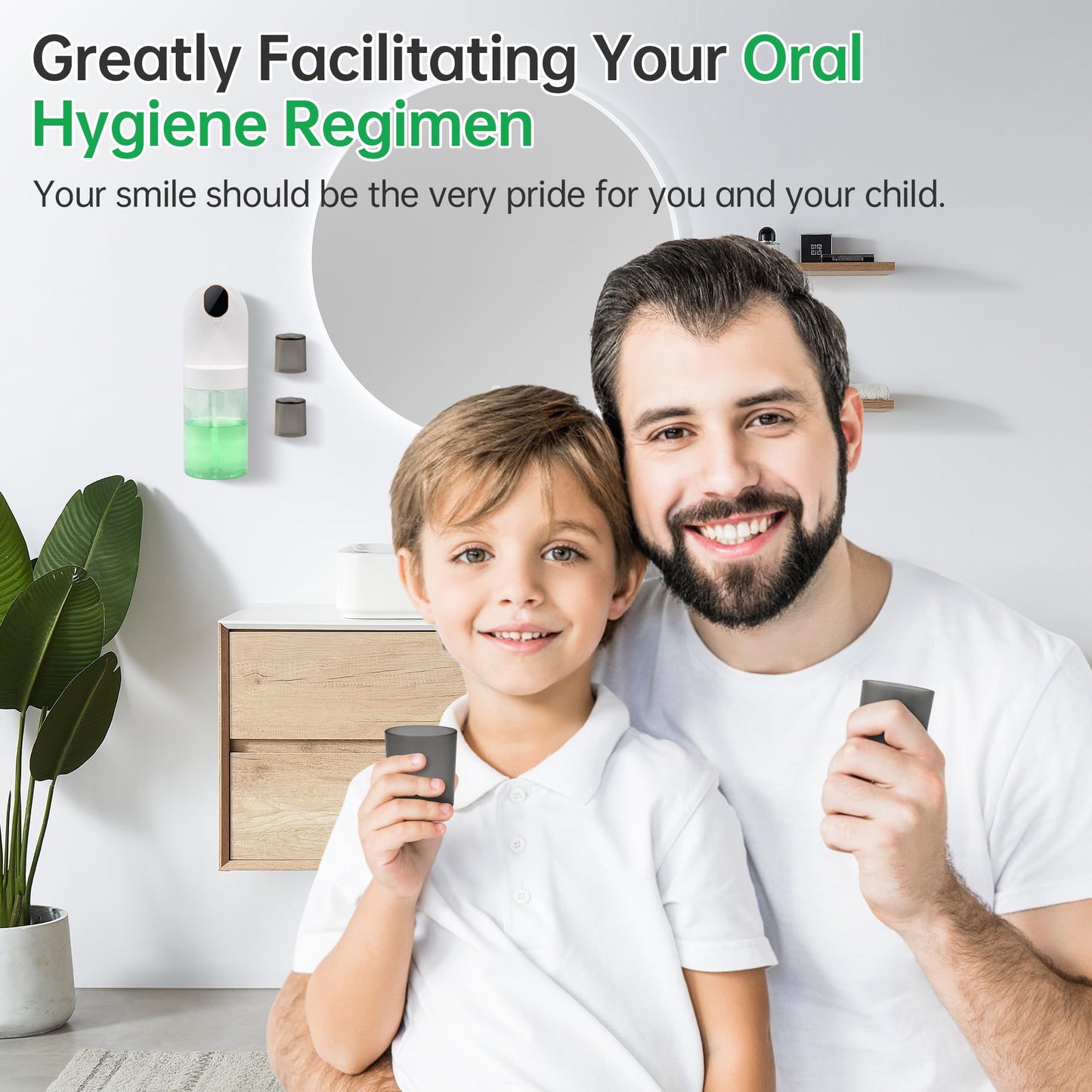 Automatic Mouthwash Dispenser for Bathroom, 20oz /600ml Rechargeable Electric Mouthwash Dispenser with Magnetic Cups, 180-Day Battery life, 4 Dispensing Levels, Wall Mounted & Countertop Use